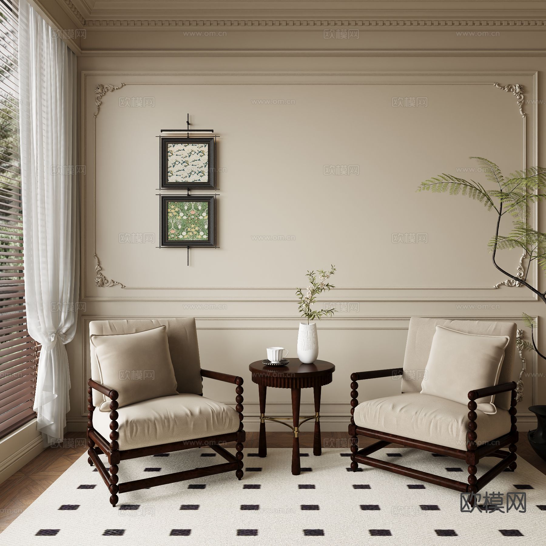 法式复古扶手椅 休闲椅3d模型下载