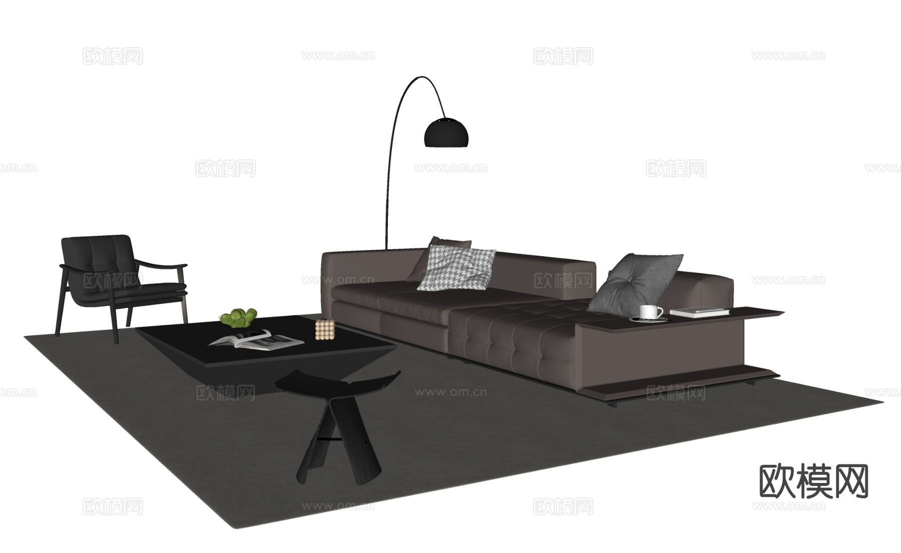 意式皮革沙发组合su模型下载（渲染图1）