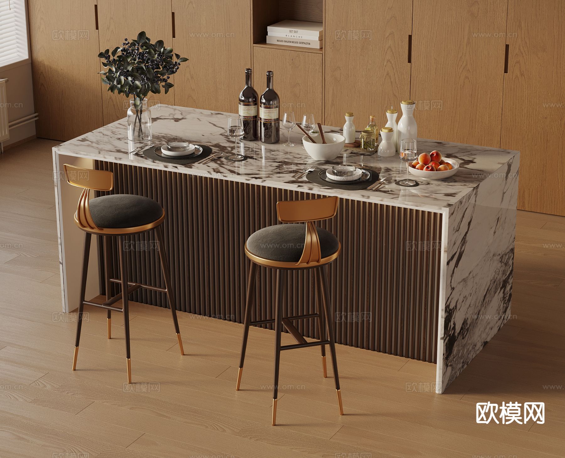 轻奢吧台 吧椅3d模型下载