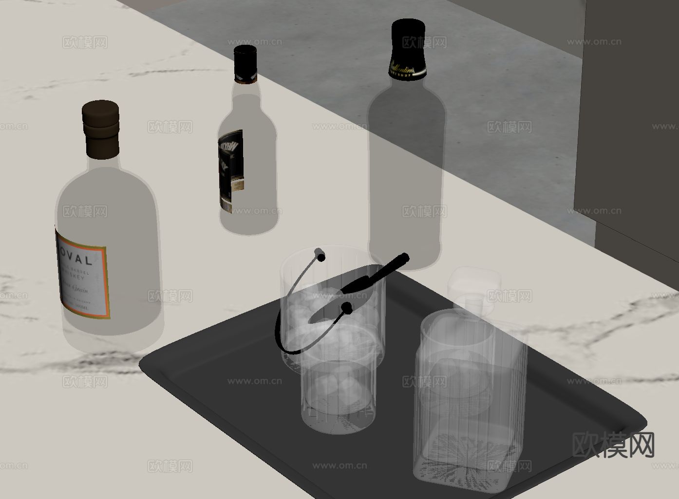 酒具 酒杯 醒酒器 托盘 红酒su模型下载（渲染图1）