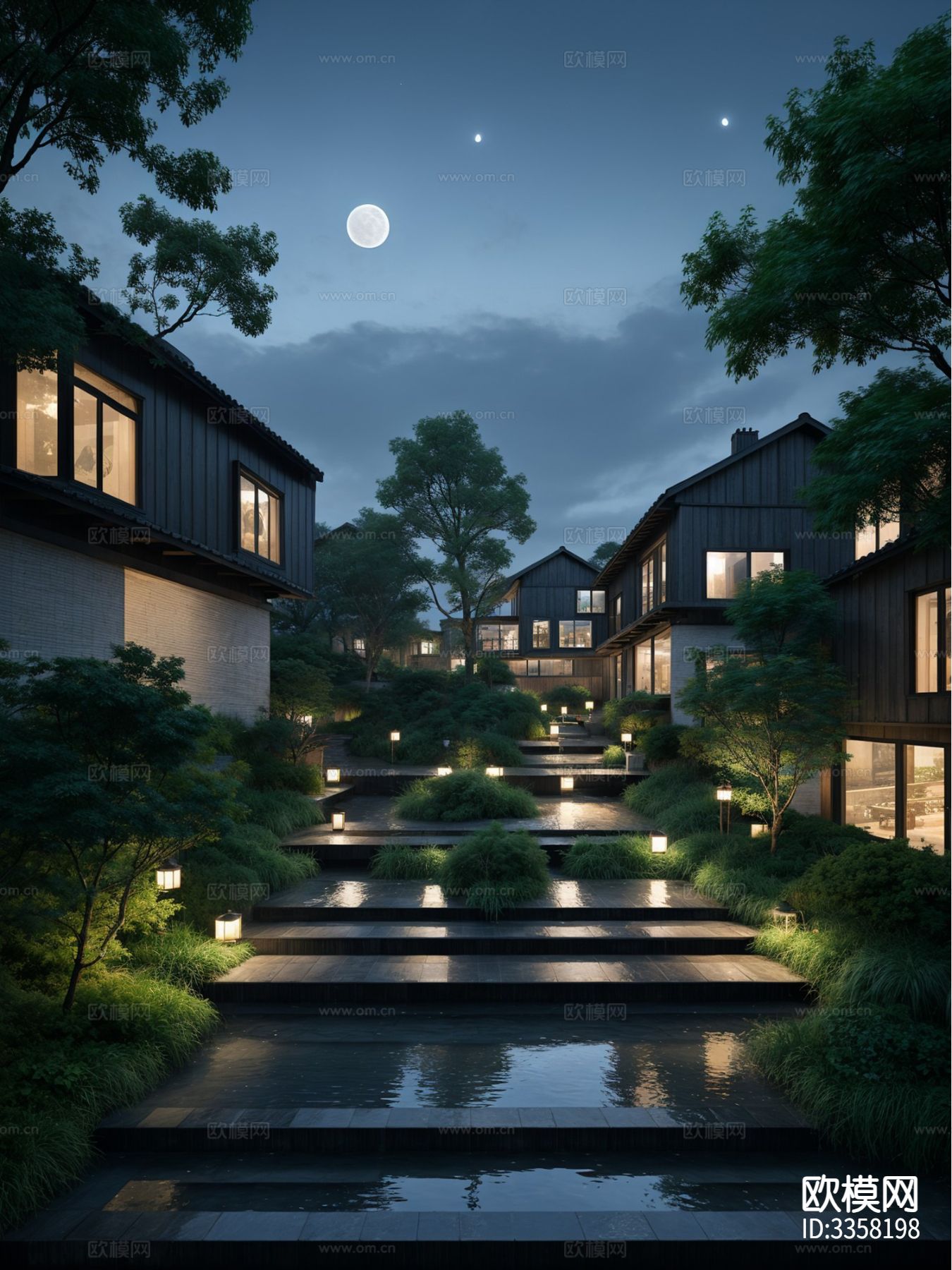 中式江南水乡 街道景观效果图下载（渲染图5）