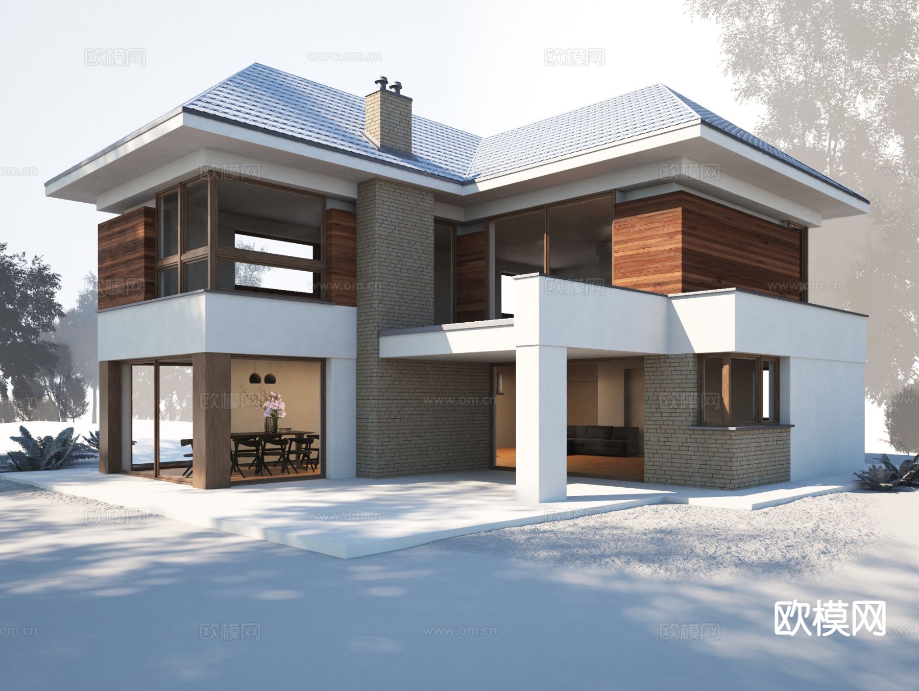 现代独栋别墅外观 木屋3d模型下载