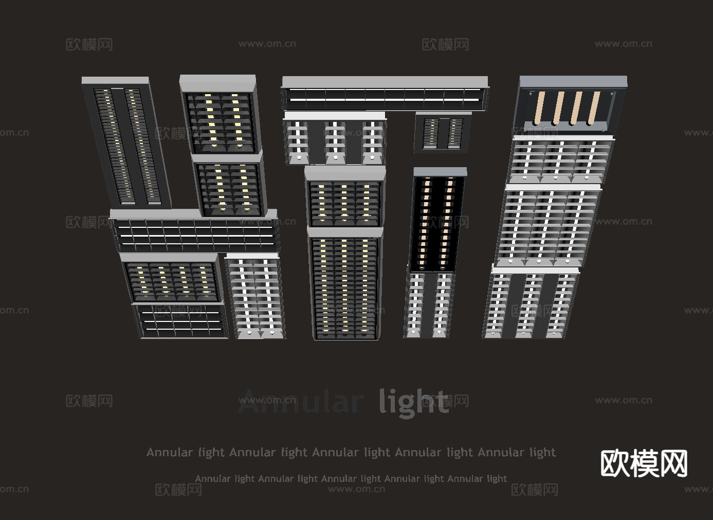 嵌入式格栅灯 灯管 长灯条su模型下载（渲染图1）