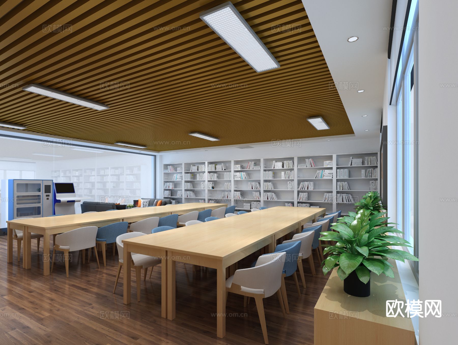 现代图书馆 阅览室3d模型下载（渲染图1）