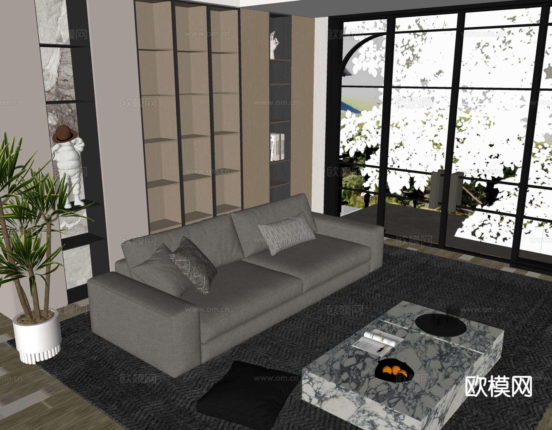 现代多人沙发su模型下载（渲染图1）