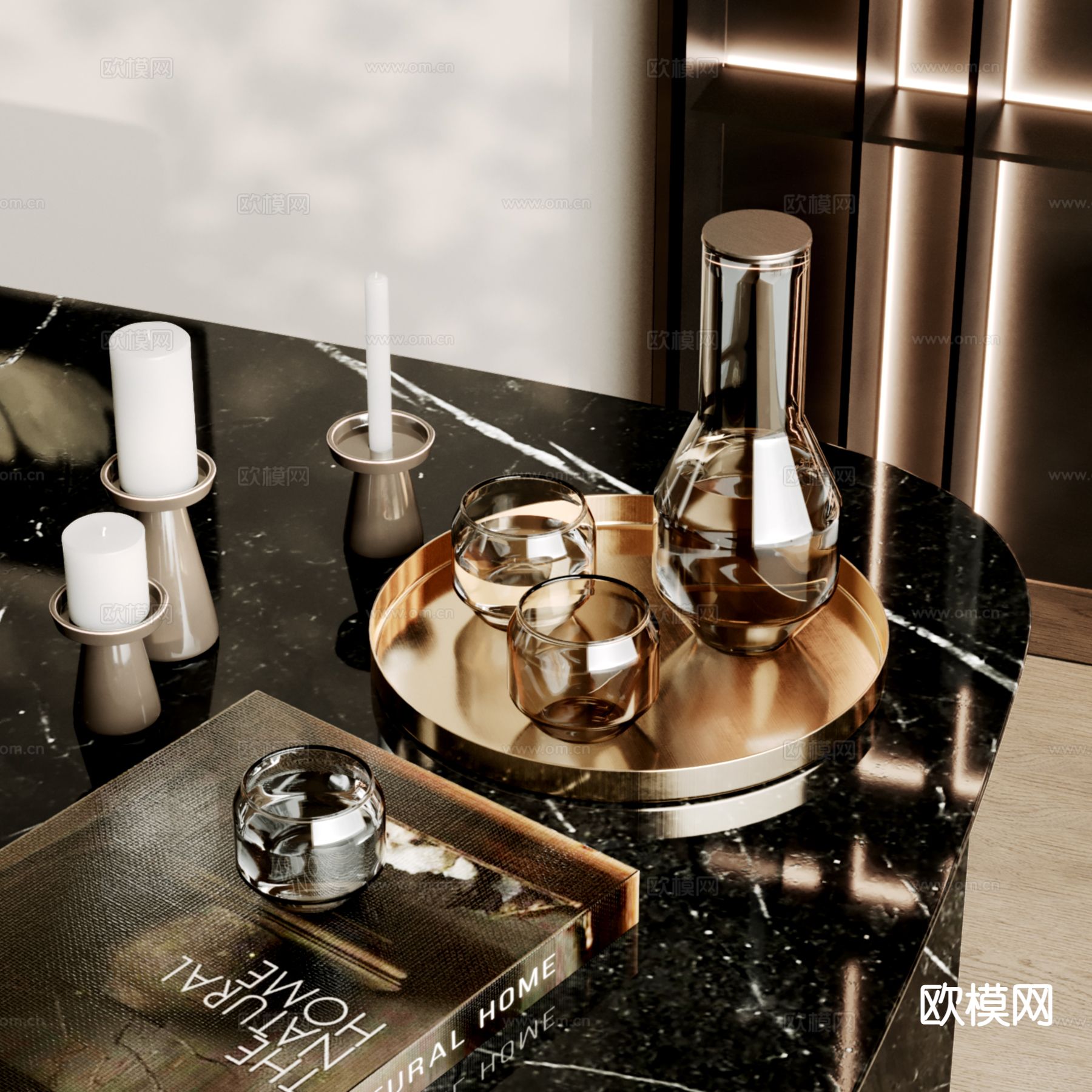 茶具 盘子 杯子 书籍su模型下载（渲染图2）