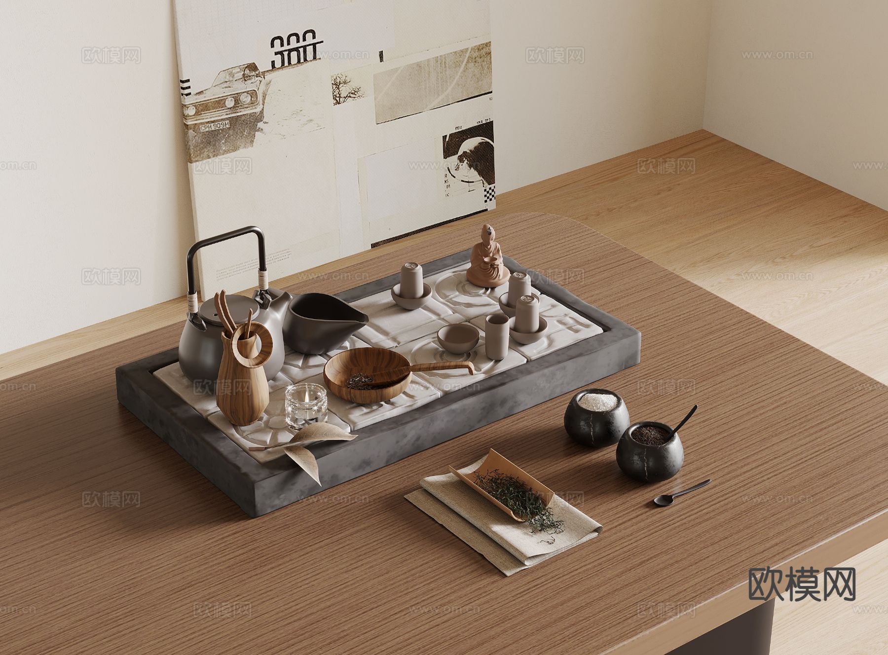 新中式禅意茶具su模型下载（渲染图2）