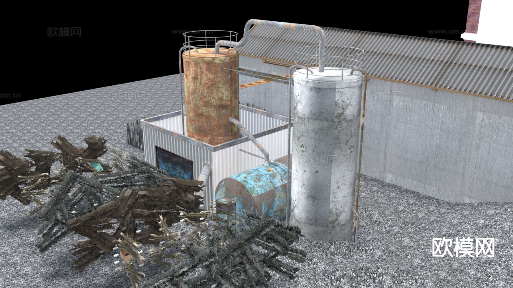 废弃建筑  破旧工厂3d模型下载