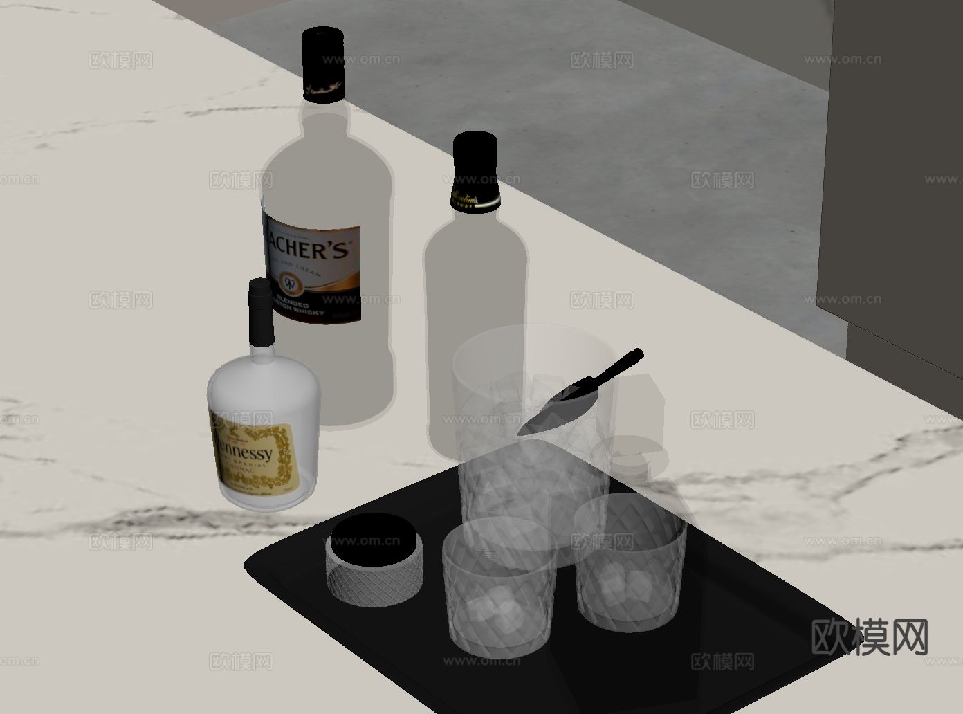 酒具 酒杯 醒酒器 托盘 红酒su模型下载（渲染图1）