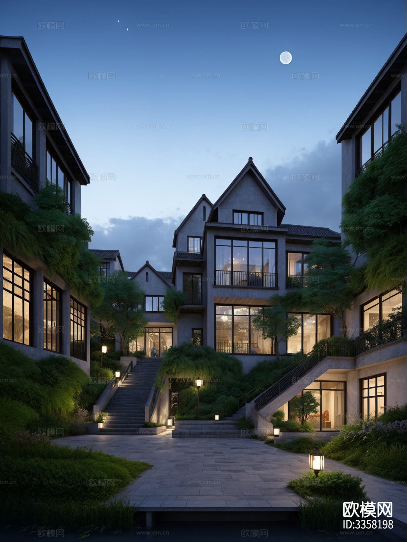 中式江南水乡 街道景观效果图下载（渲染图3）