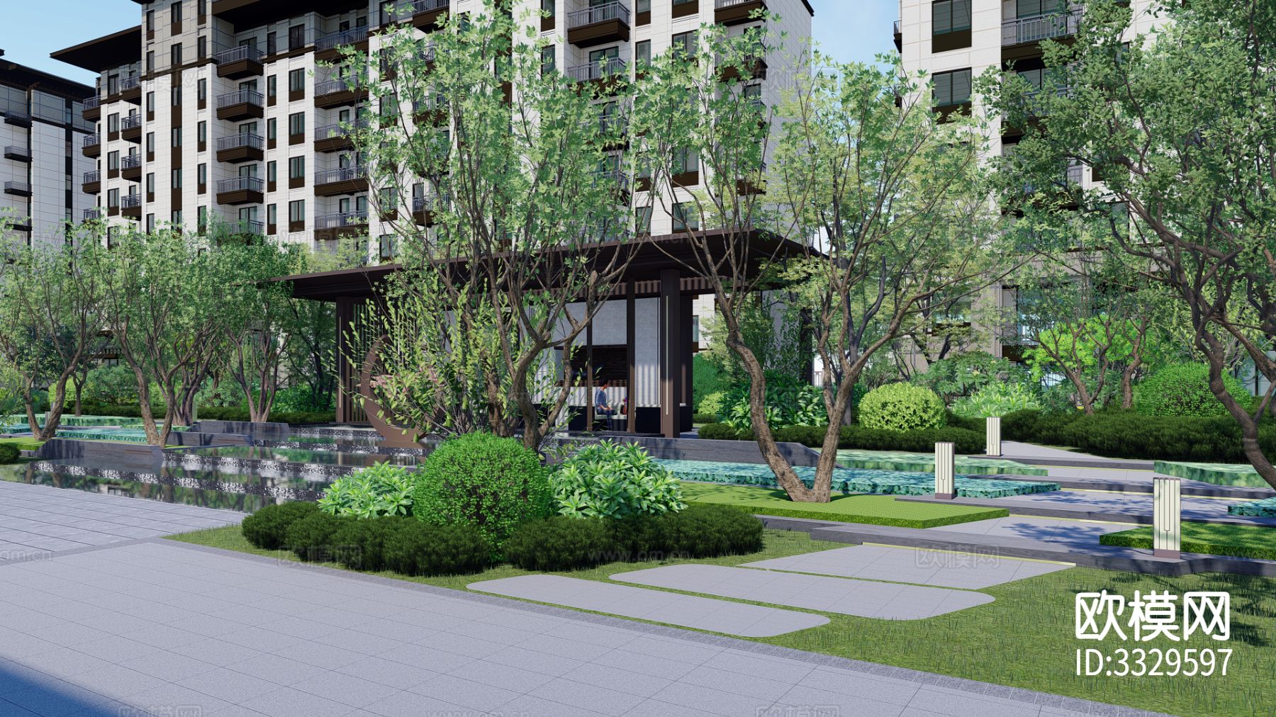 小区景观 住宅景观效果图下载（渲染图9）