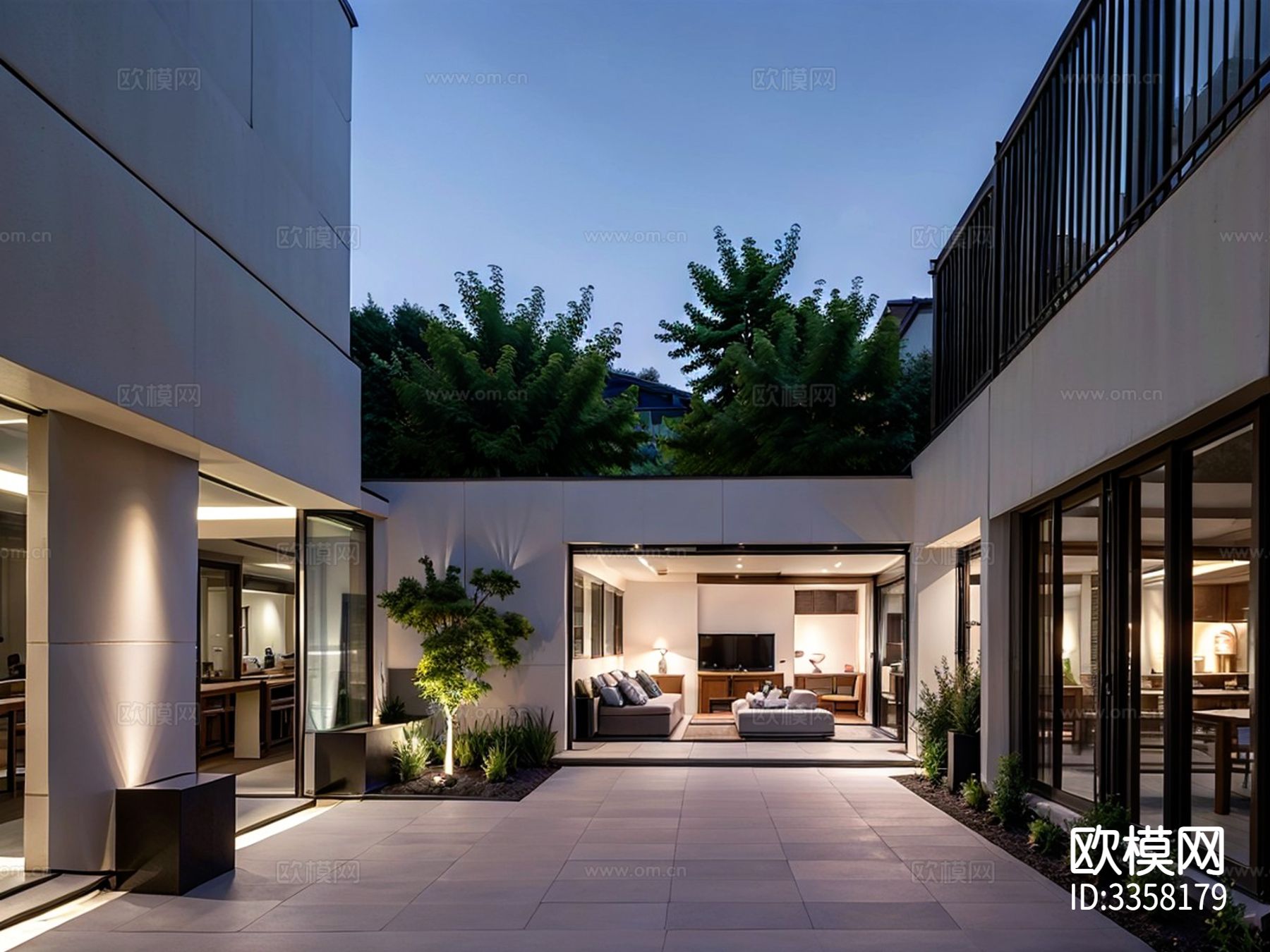 现代别墅庭院景观效果图下载（渲染图1）
