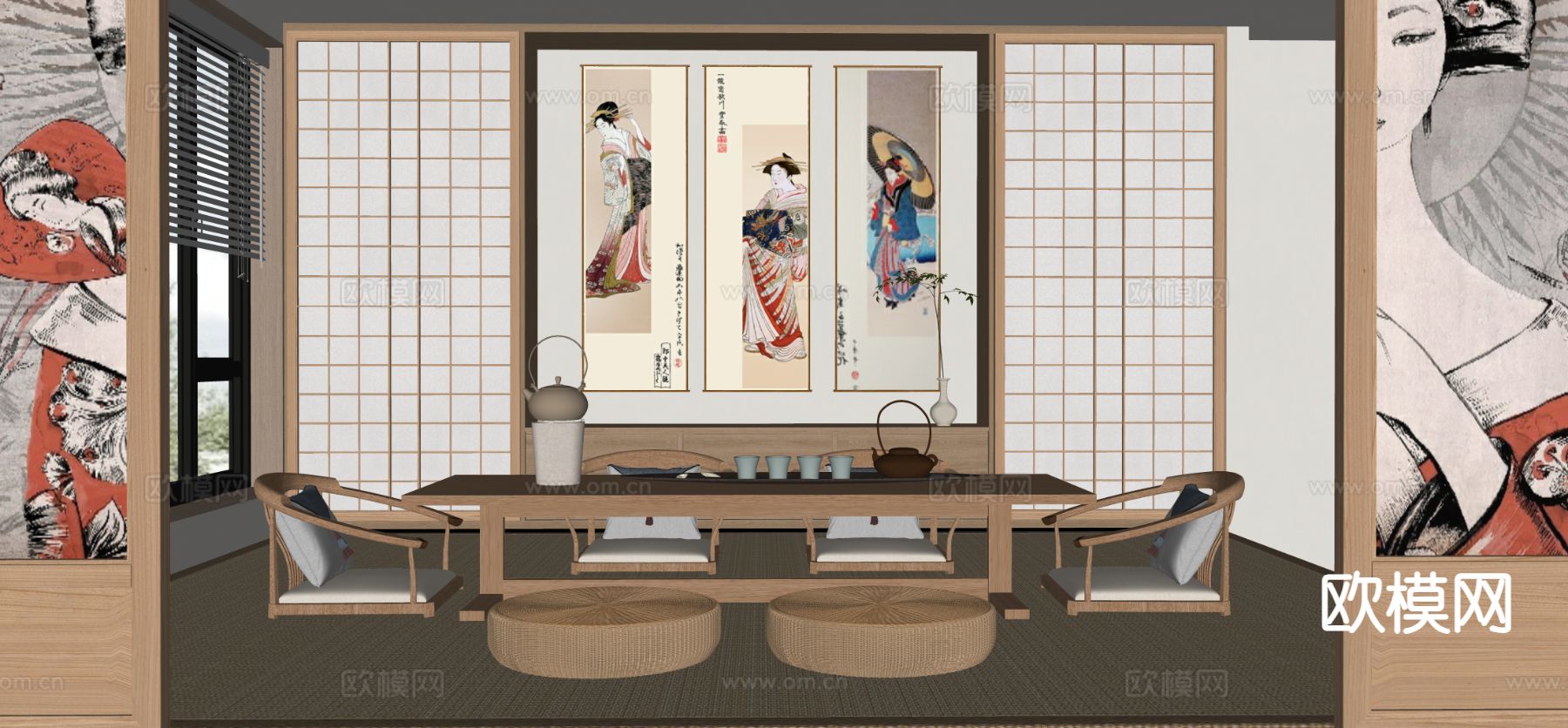日式榻榻米茶室su模型下载（渲染图1）