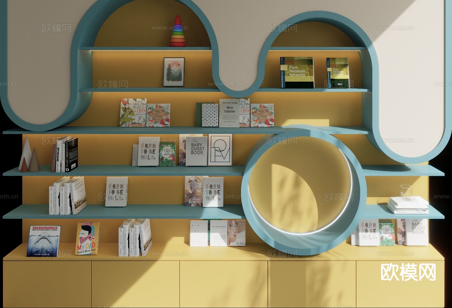 现代儿童书架 异形书柜3d模型下载（渲染图2）