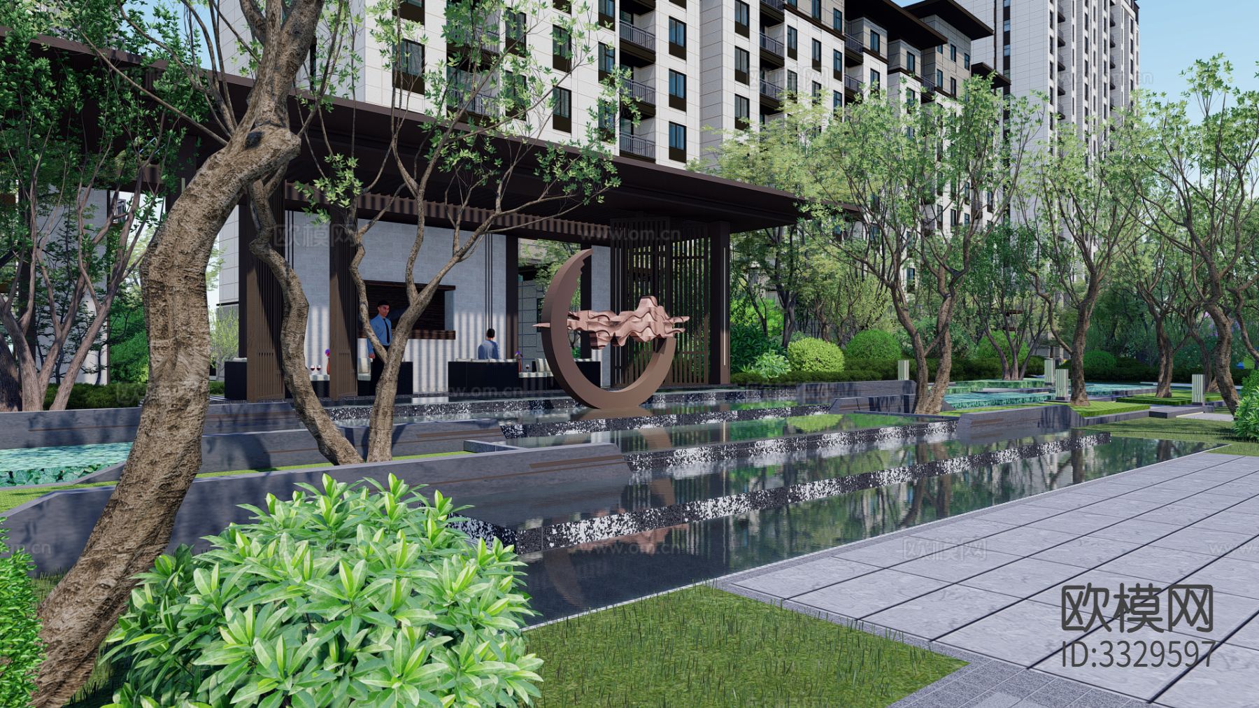 小区景观 住宅景观效果图下载（渲染图2）