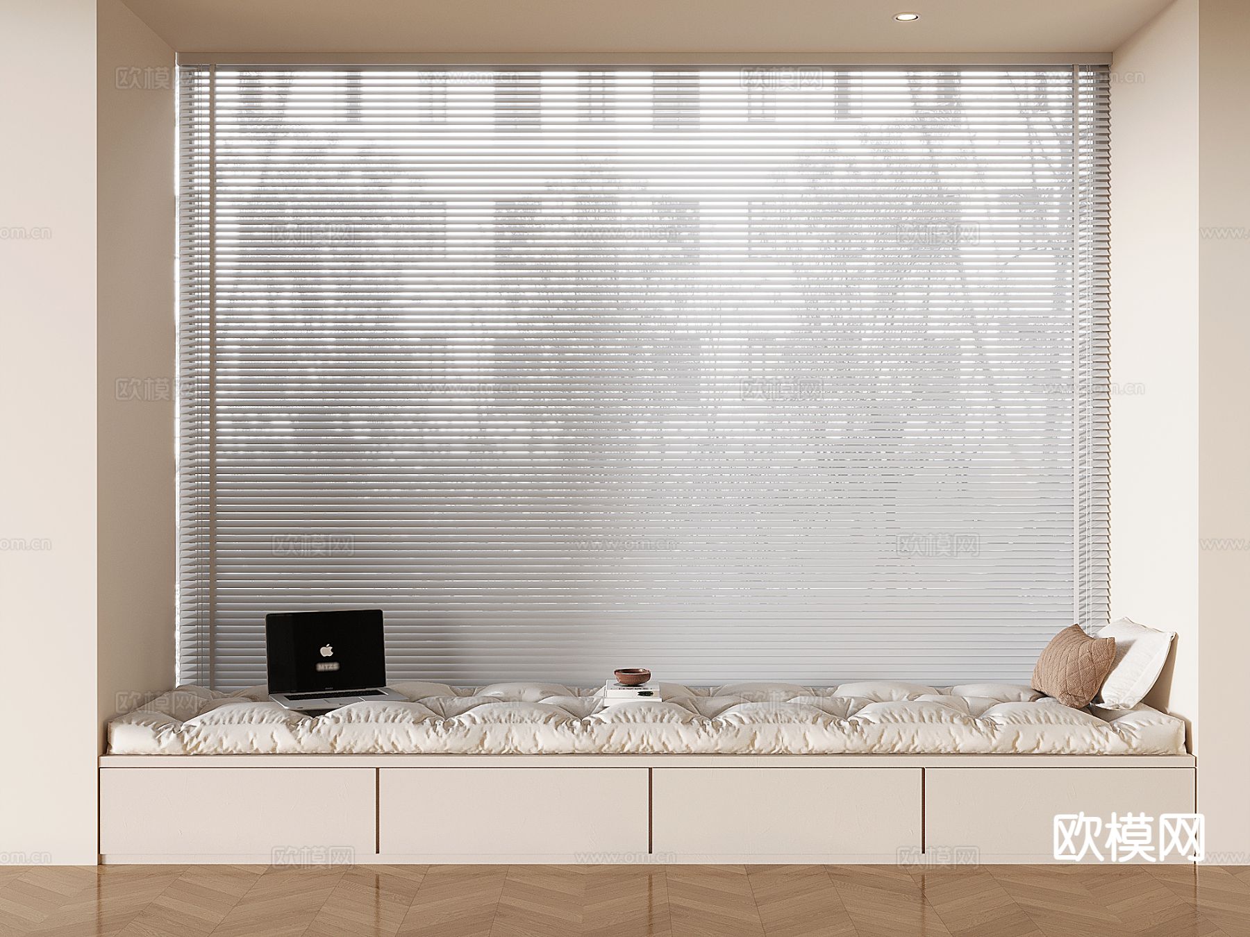 奶油风飘窗坐垫 榻榻米坐垫su模型下载（渲染图2）