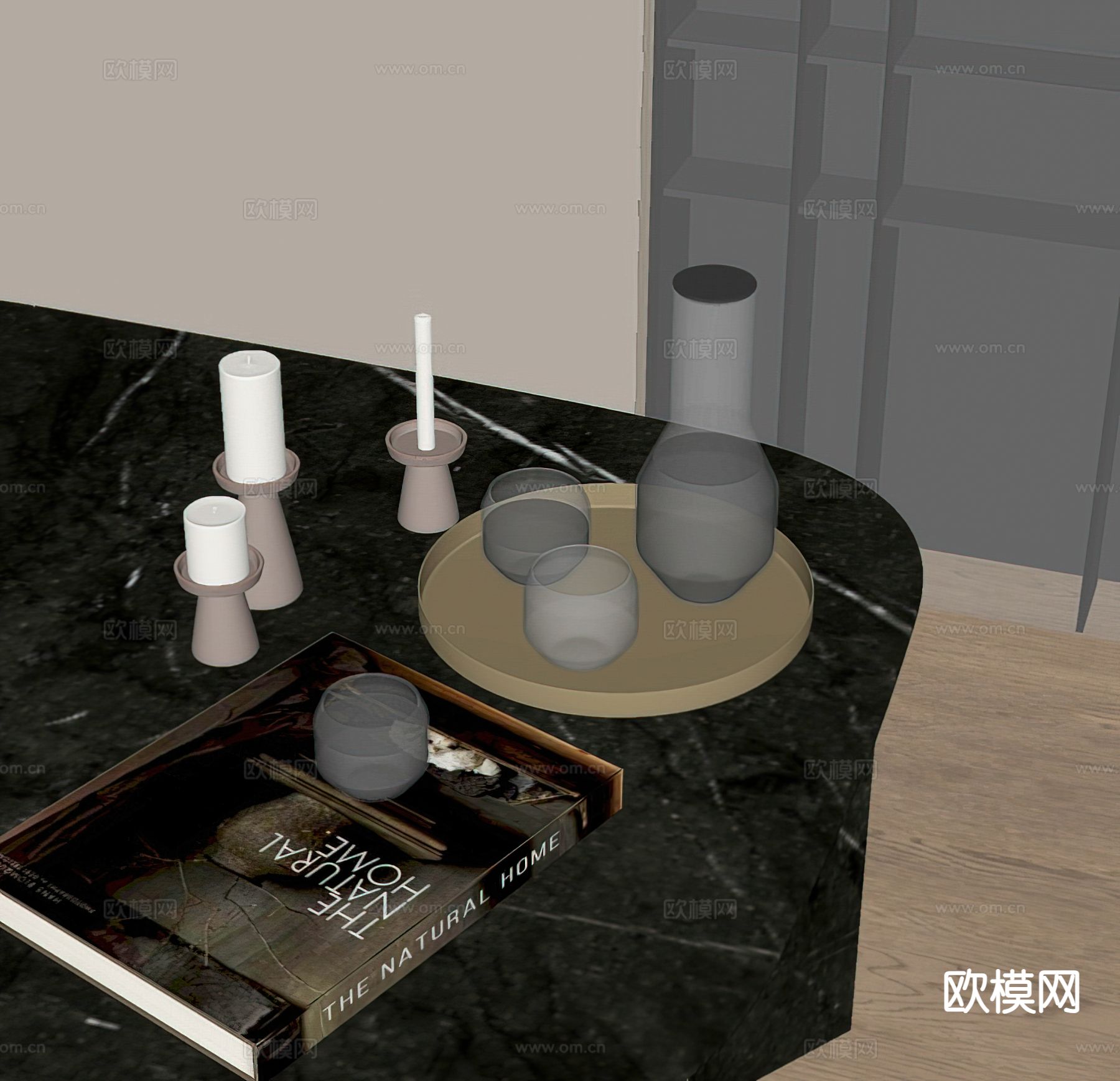 茶具 盘子 杯子 书籍su模型下载（渲染图1）