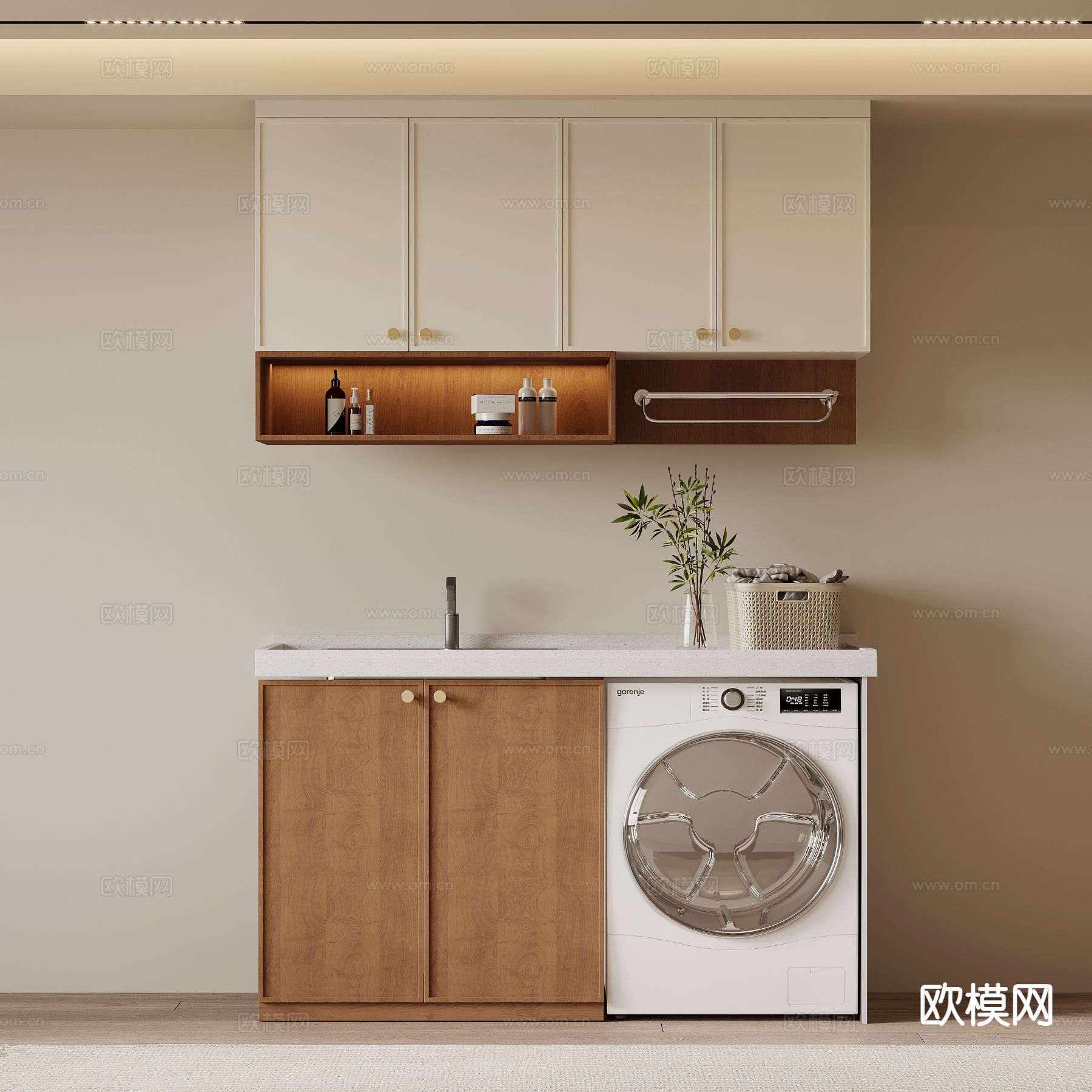 中古风阳台柜 洗衣机柜3d模型下载