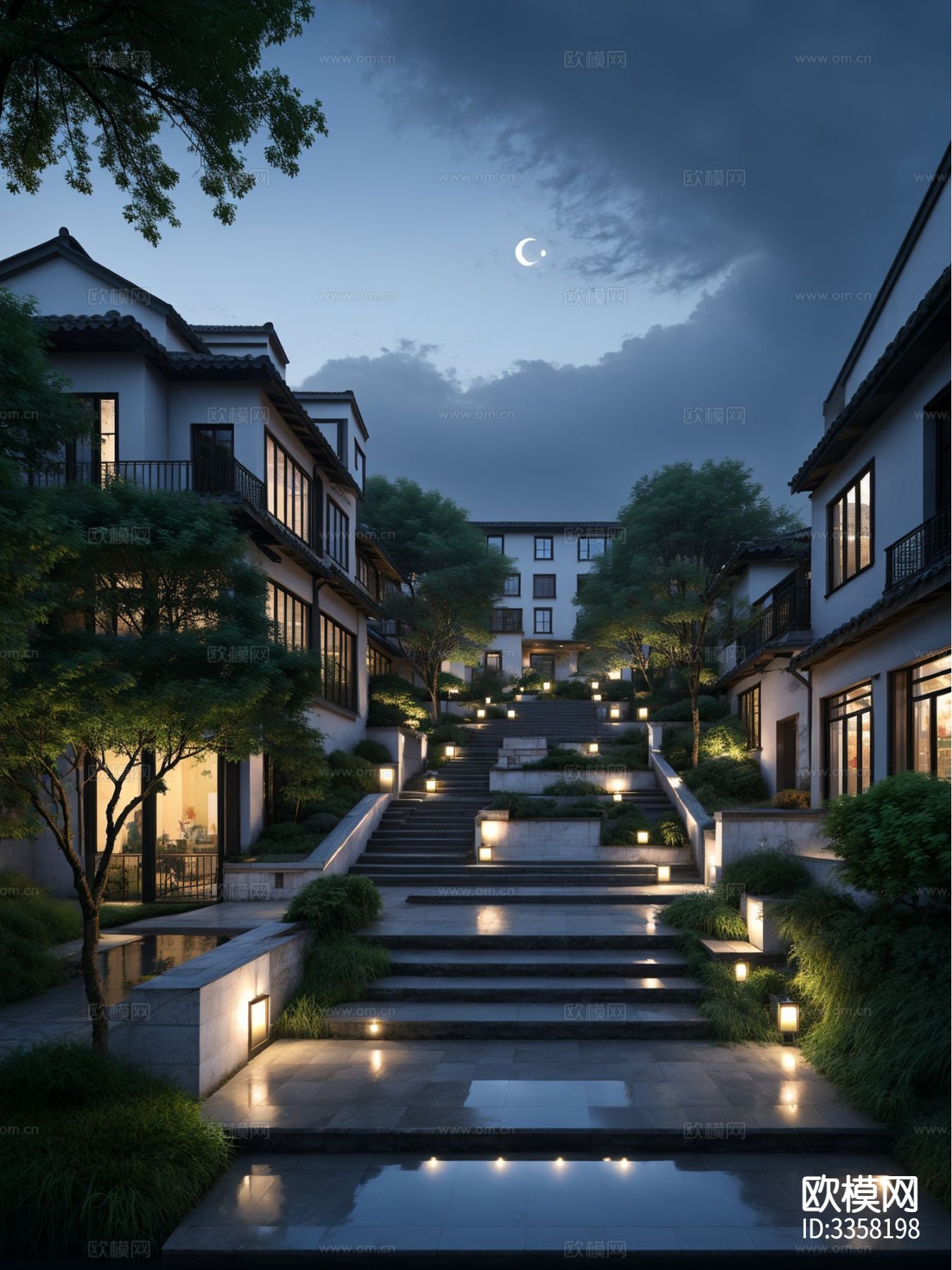 中式江南水乡 街道景观效果图下载（渲染图2）