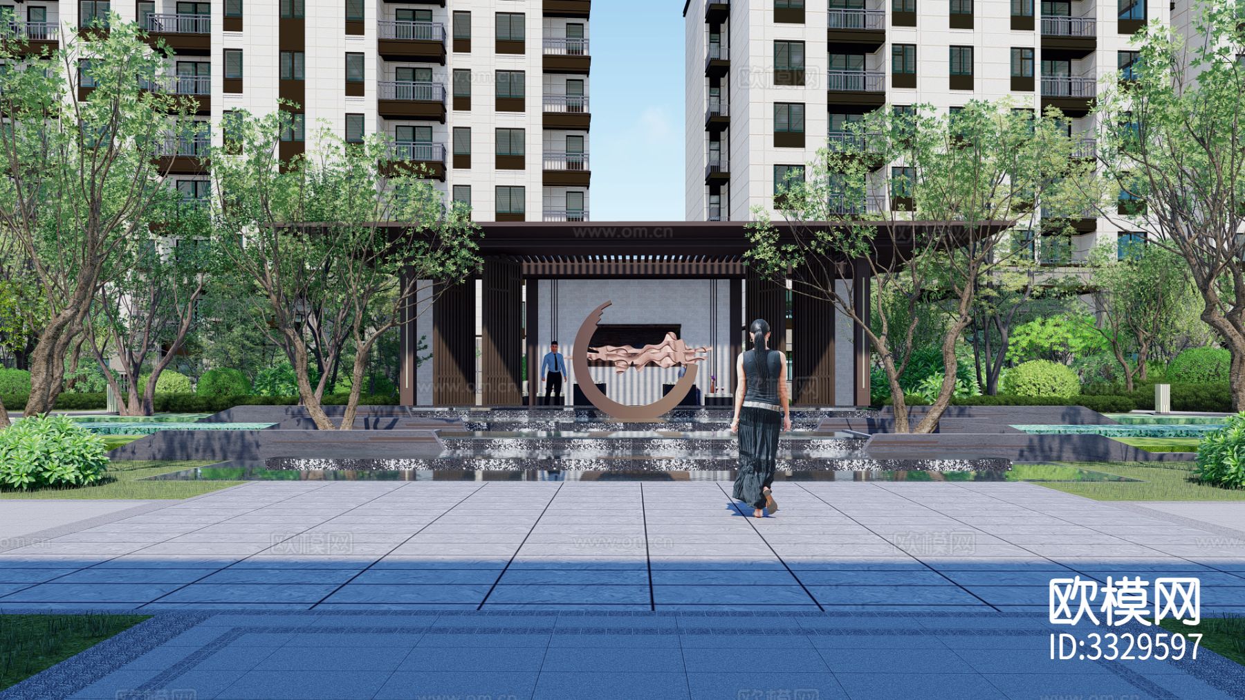 小区景观 住宅景观效果图下载（渲染图1）