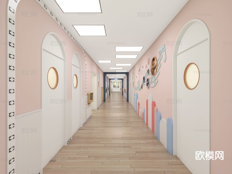 北欧幼儿园过道 走廊3d模型下载(渲染图2)