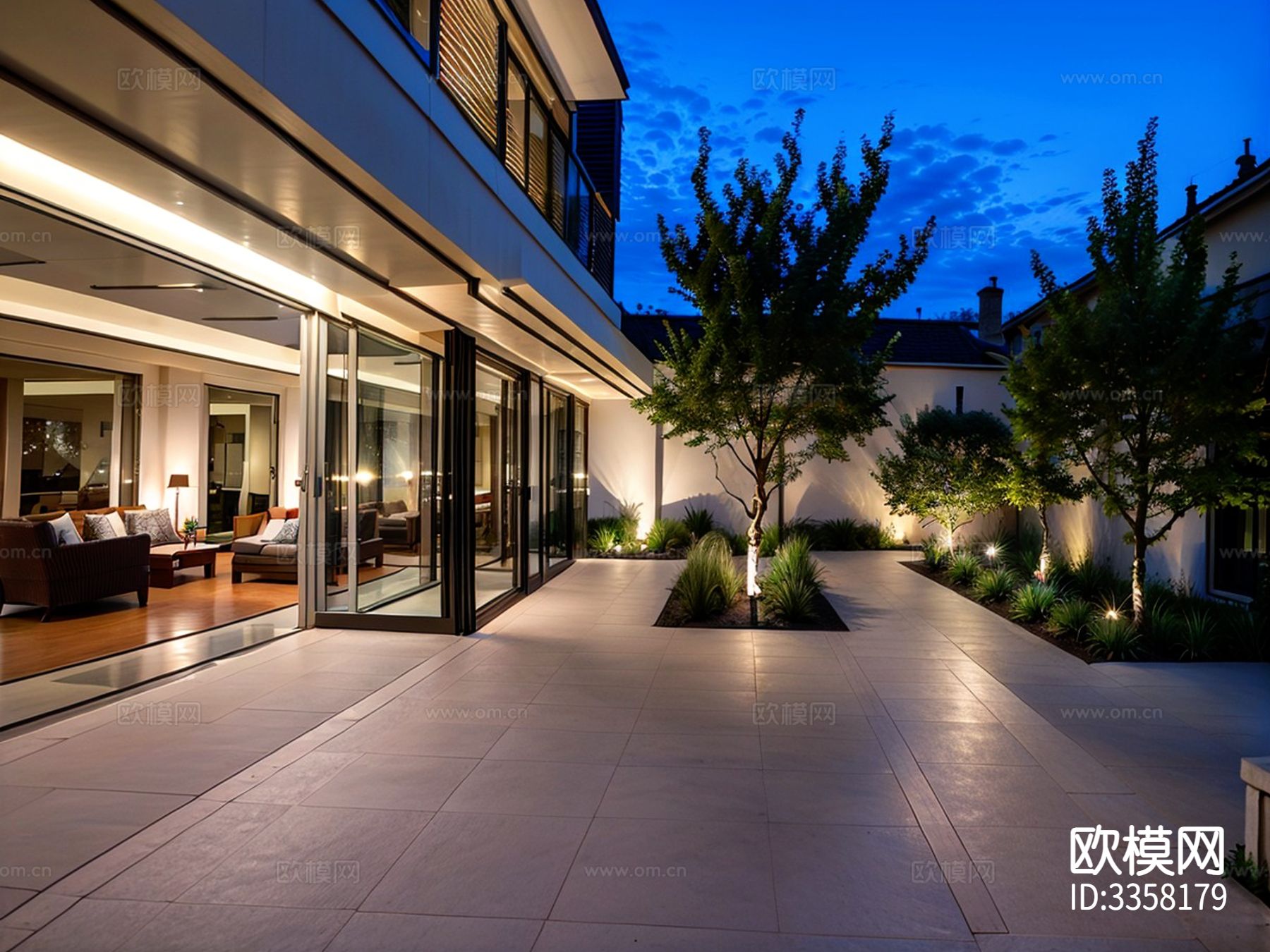 现代别墅庭院景观效果图下载（渲染图7）