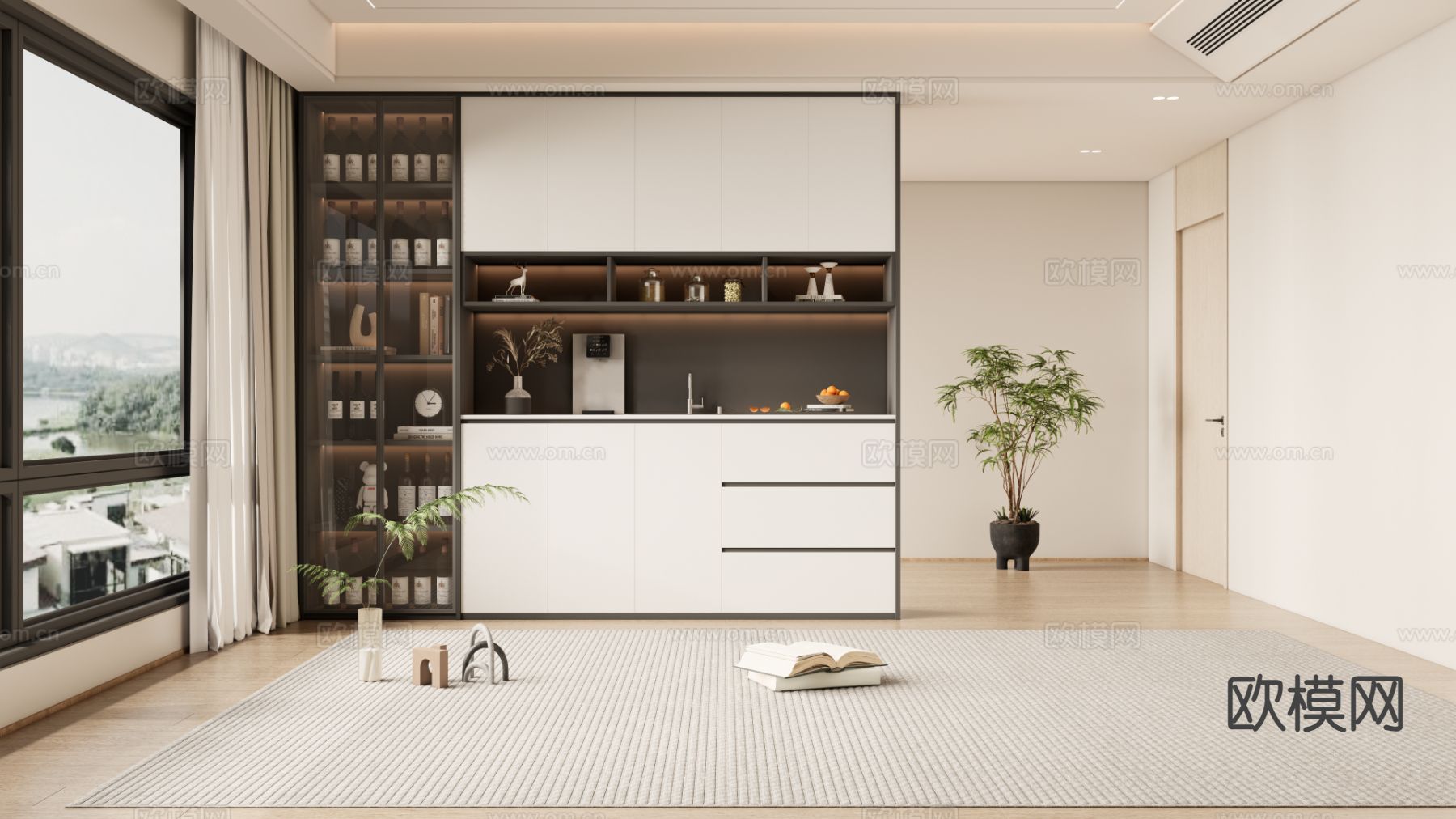 奶油风酒柜 餐边柜 冰箱柜3d模型下载