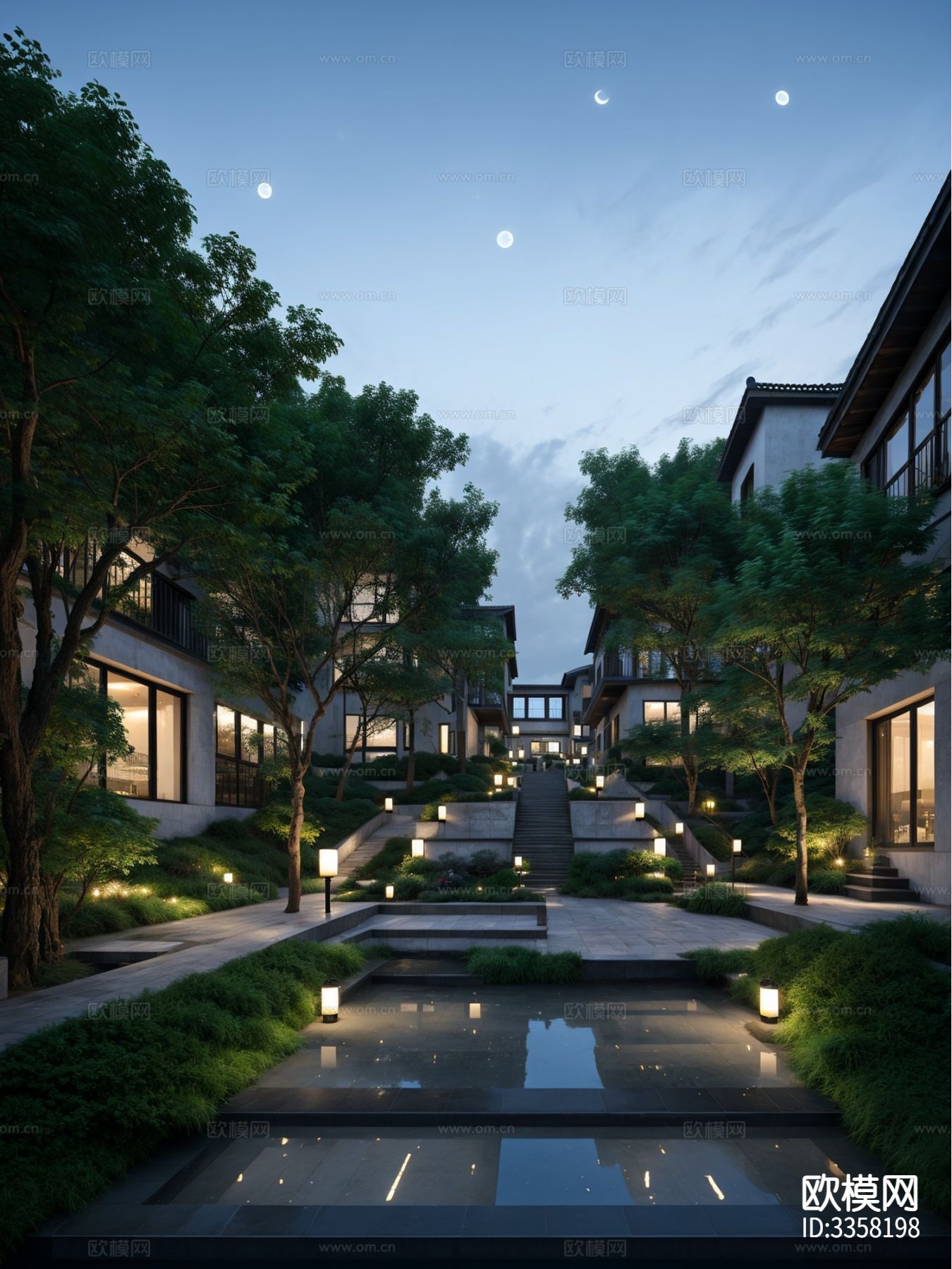 中式江南水乡 街道景观效果图下载（渲染图4）