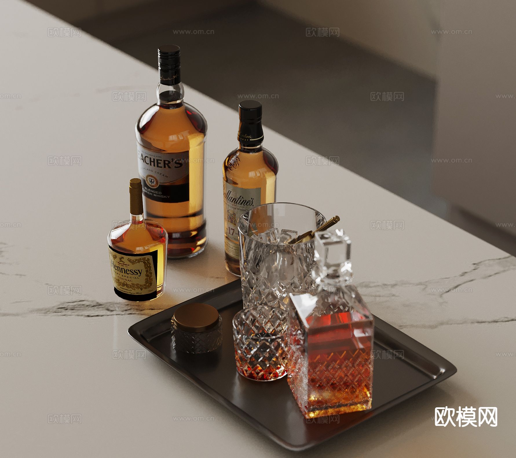 酒具 酒杯 醒酒器 托盘 红酒su模型下载（渲染图2）
