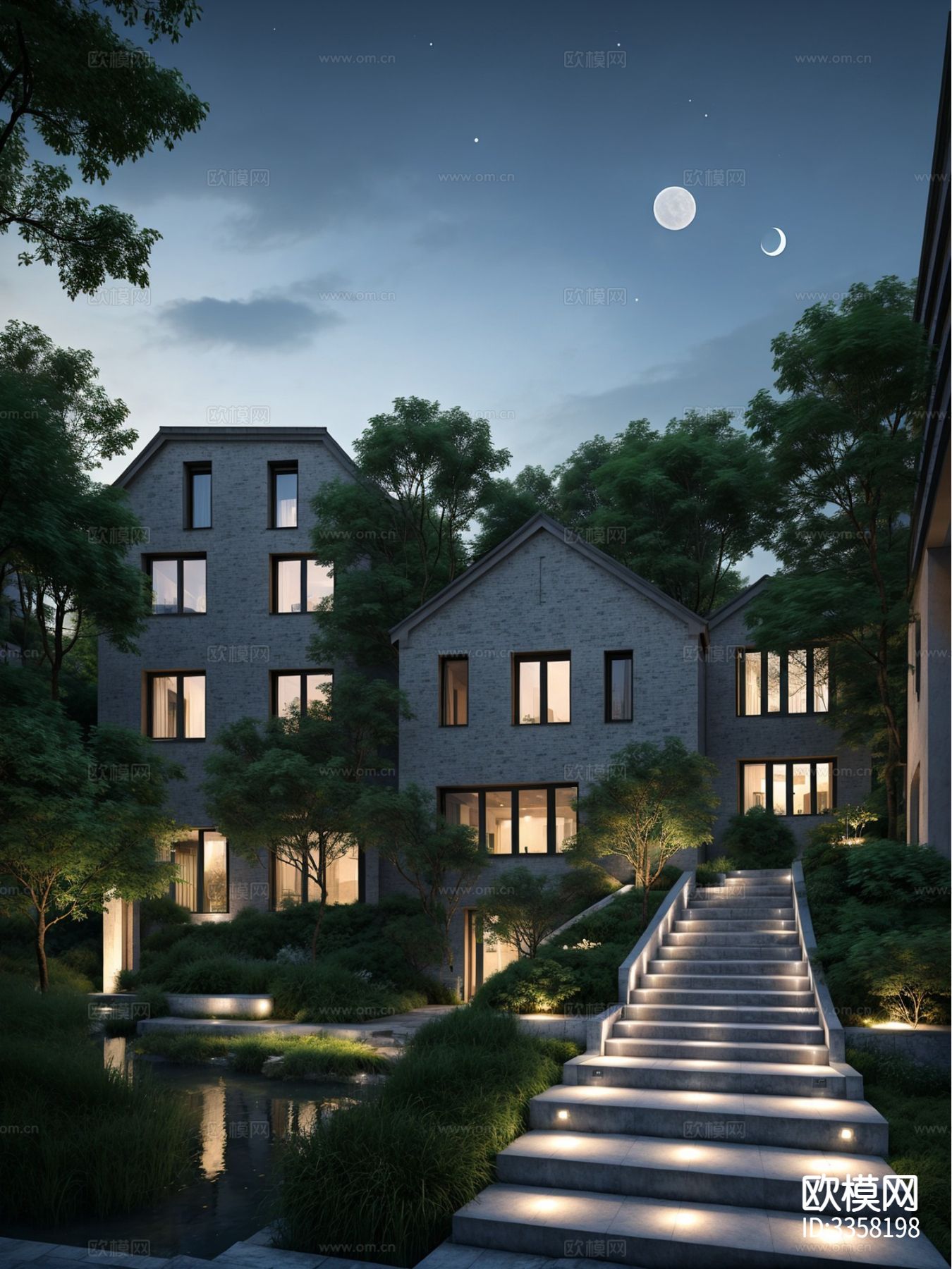 中式江南水乡 街道景观效果图下载（渲染图6）