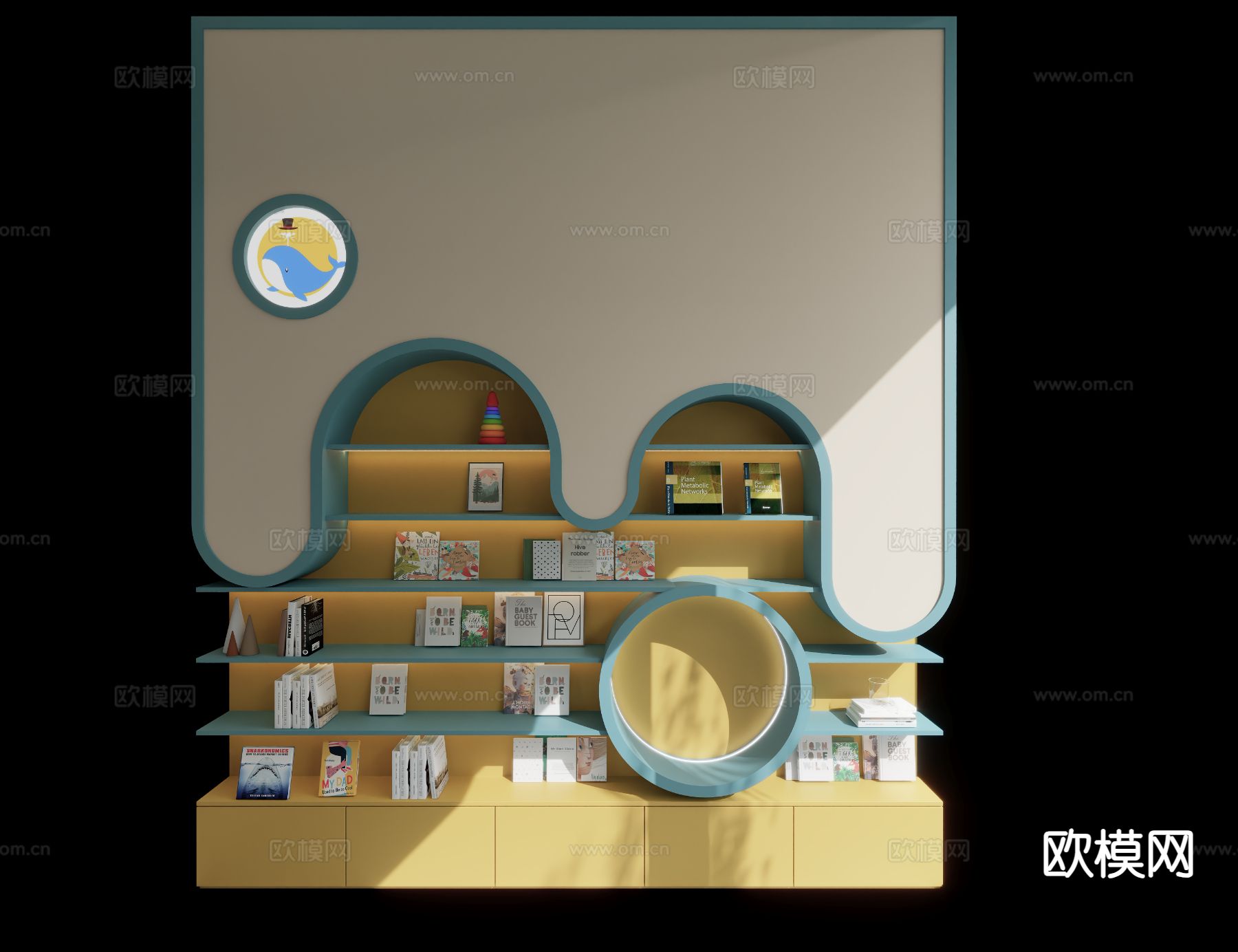现代儿童书架 异形书柜3d模型下载（渲染图1）