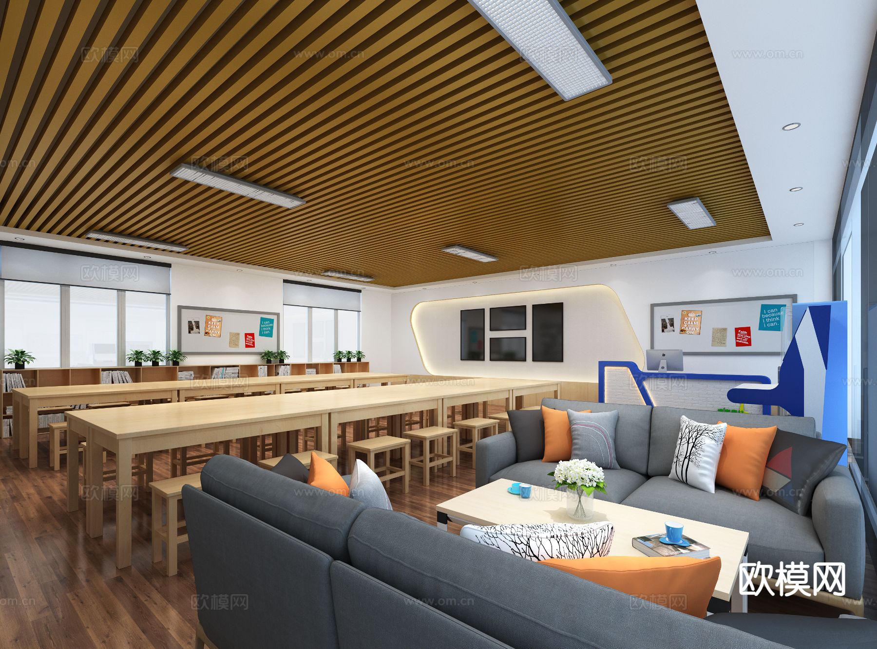 现代图书馆 阅览室3d模型下载（渲染图4）