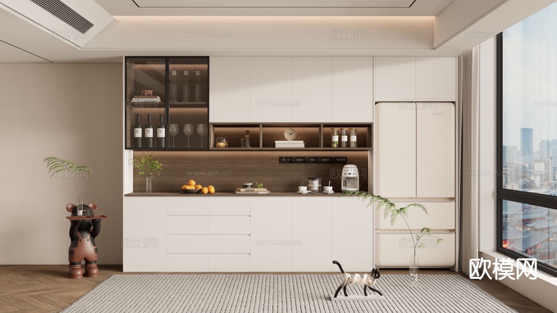 现代餐边柜 酒柜 冰箱柜3d模型下载
