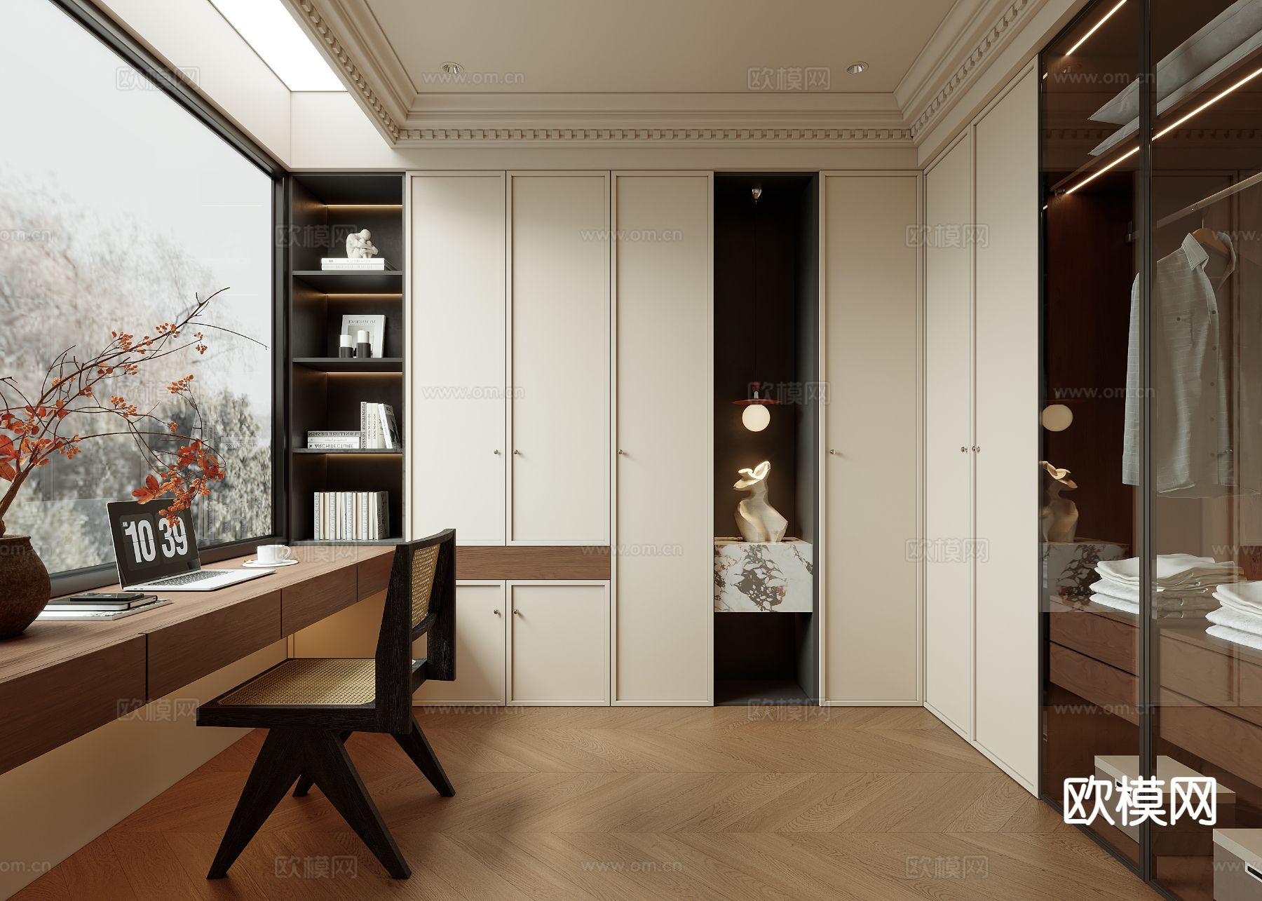 中古风衣帽间 书房3d模型下载