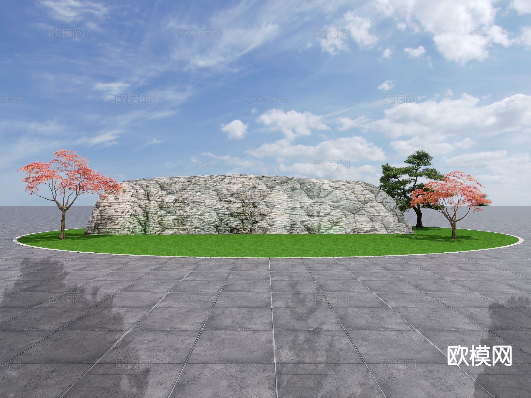 新中式红叶石楠 造型灌木 景墙3d模型下载（渲染图2）