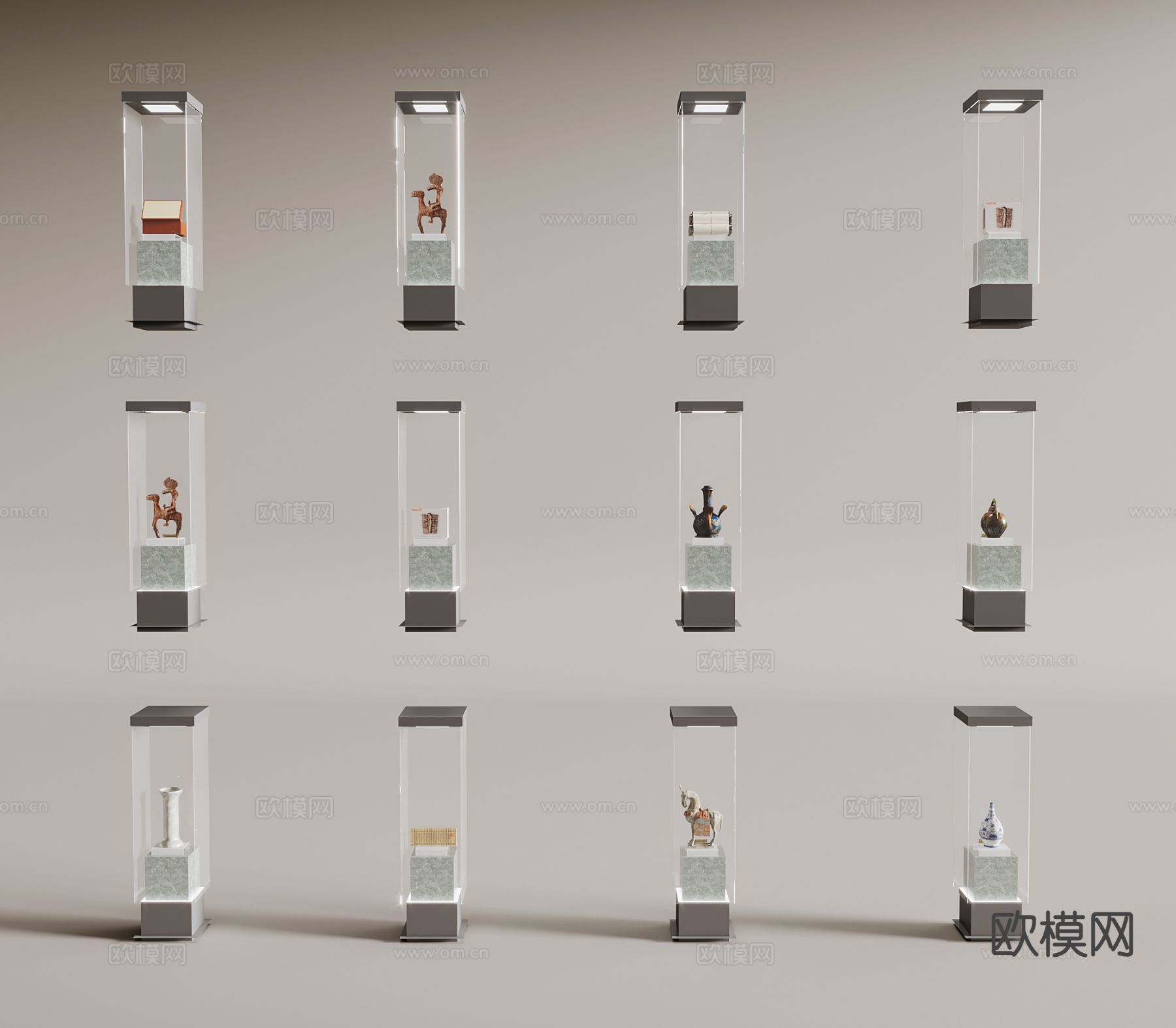 新中式古董展示柜 展台 文物玻璃柜3d模型下载