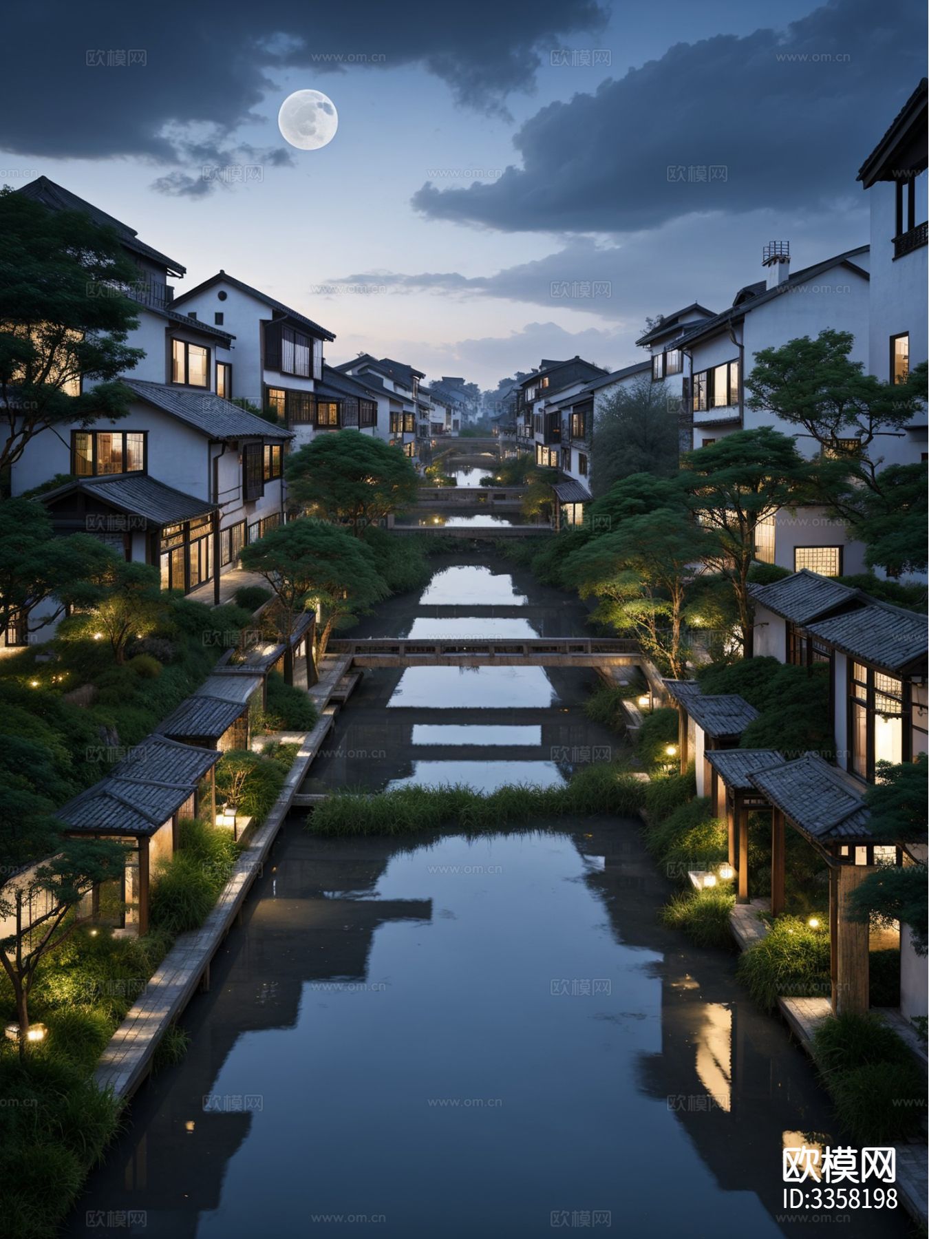 中式江南水乡 街道景观效果图下载（渲染图7）