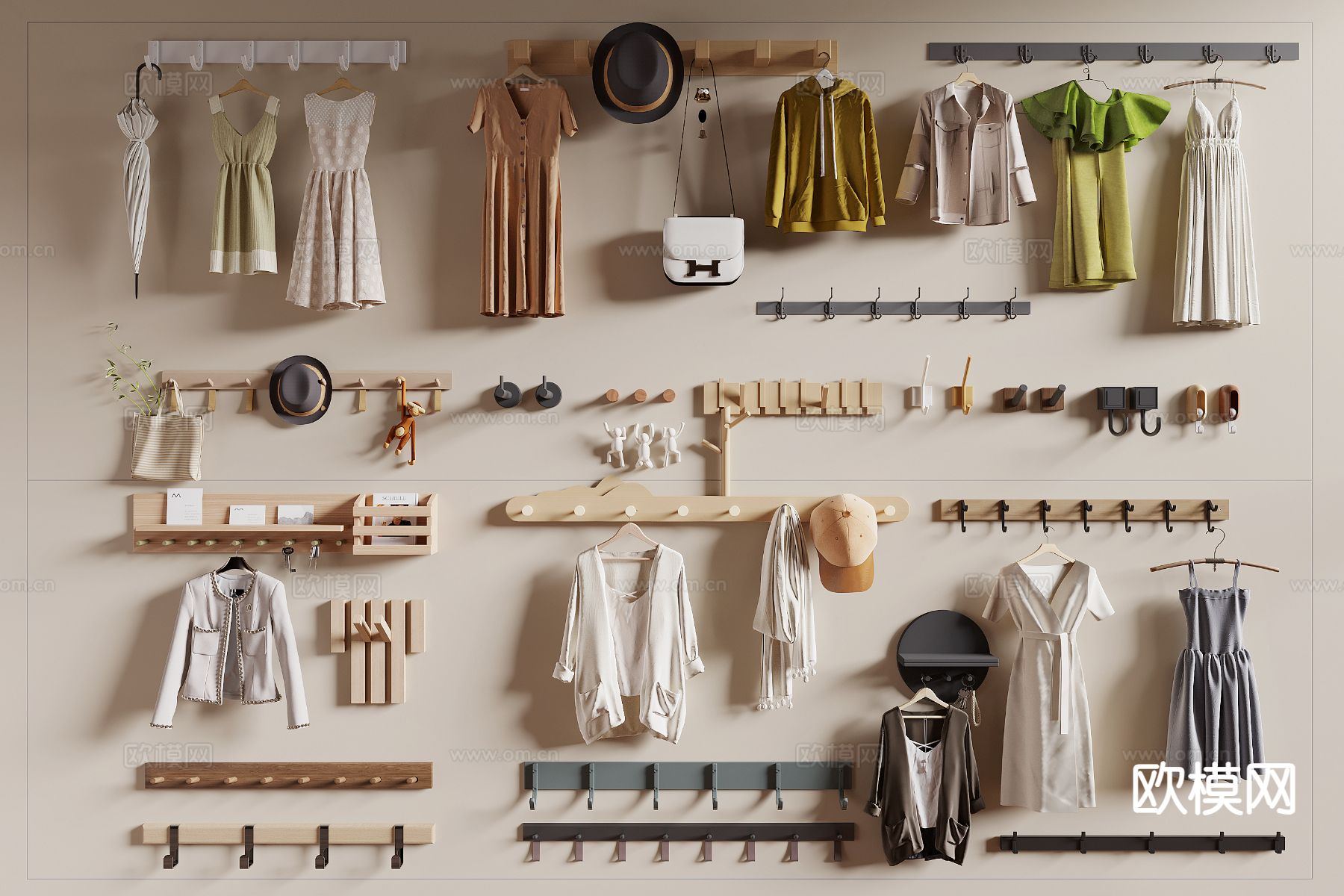 现代挂衣钩 衣架 衣服 裙子 女装3d模型下载