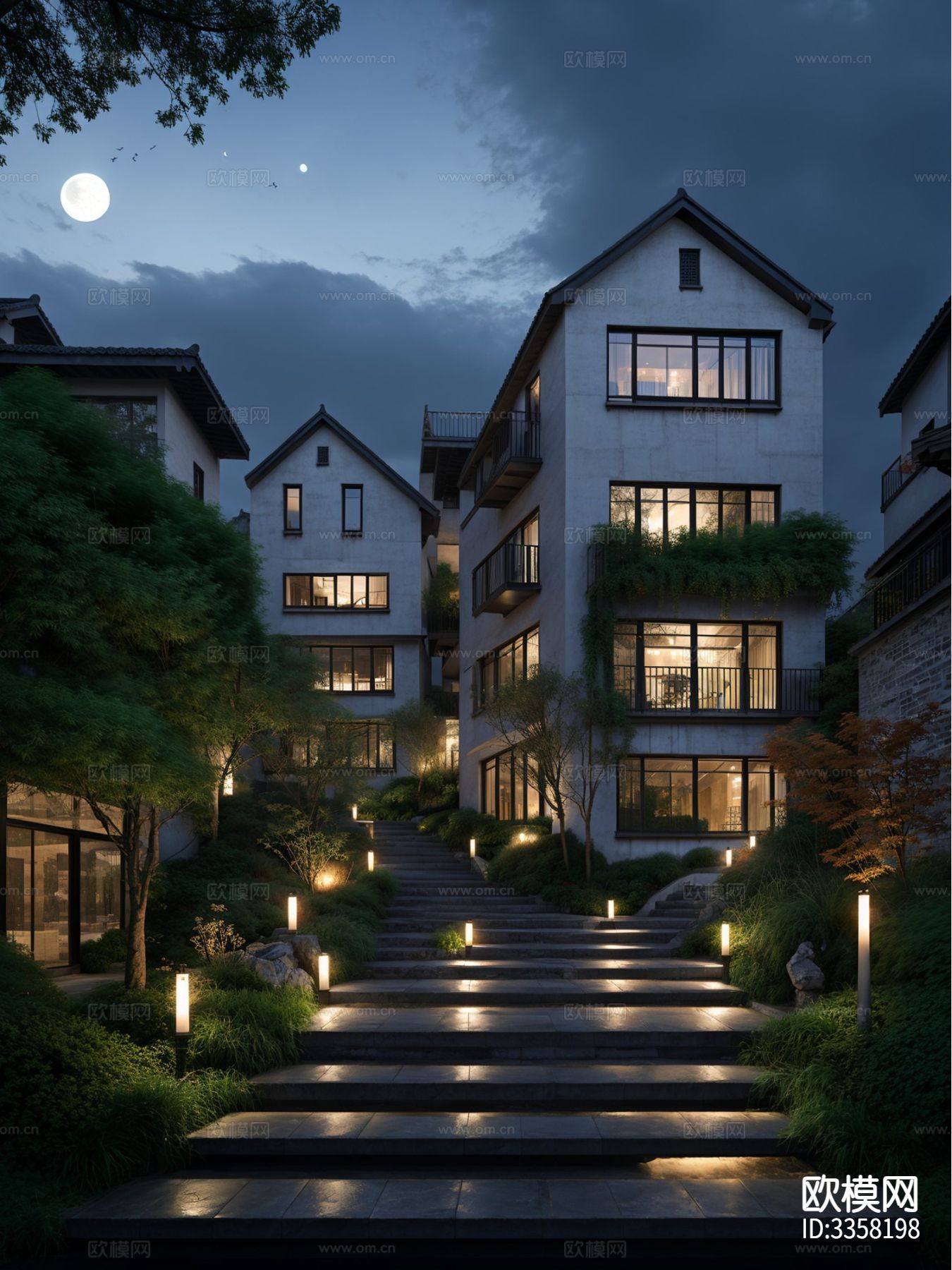 中式江南水乡 街道景观效果图下载（渲染图1）