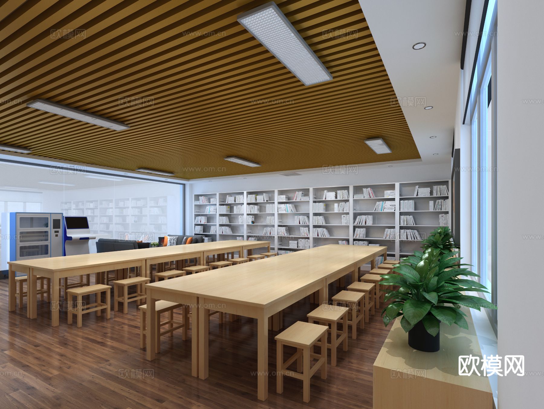 现代图书馆 阅览室3d模型下载（渲染图3）