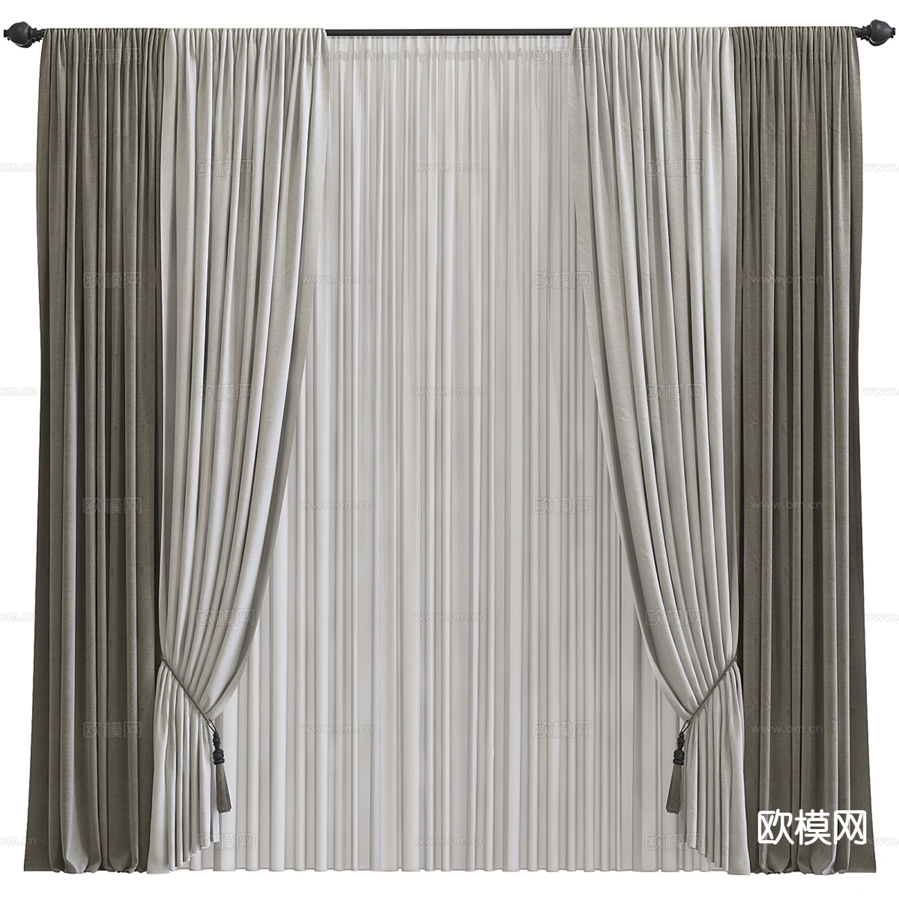 欧式素色窗帘 纱帘3d模型下载
