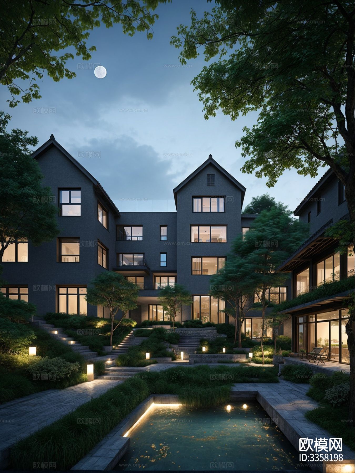 中式江南水乡 街道景观效果图下载（渲染图11）