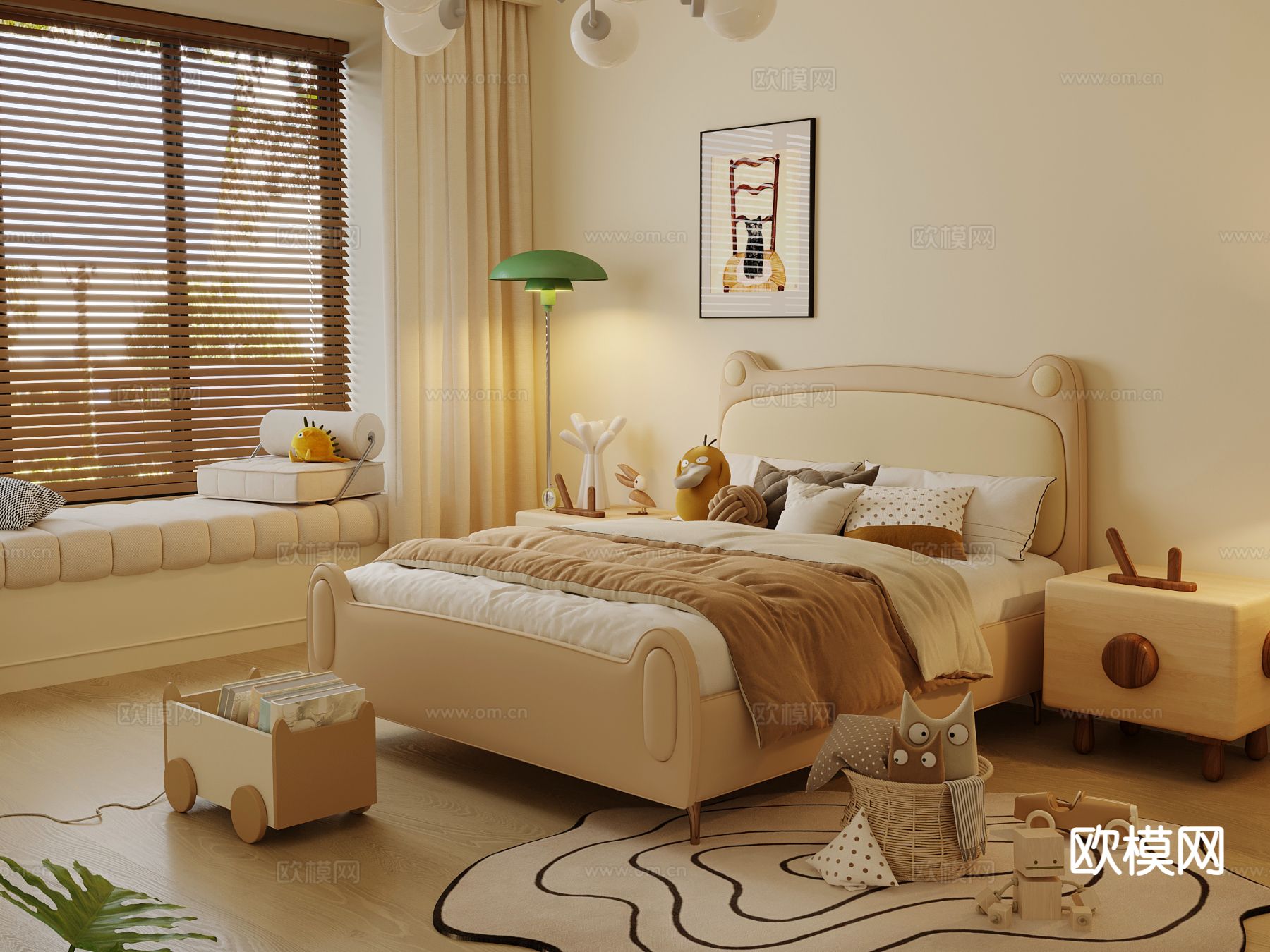 奶油风儿童床 小孩床3d模型下载