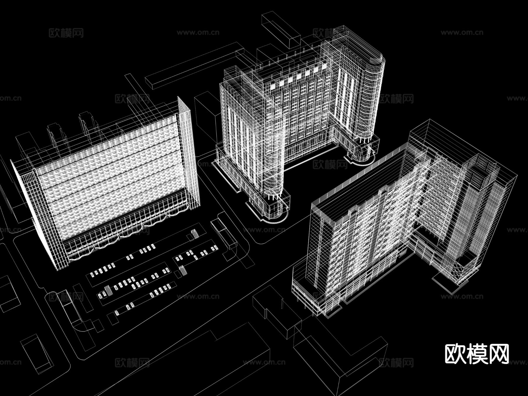 现代办公楼鸟瞰规划3d模型