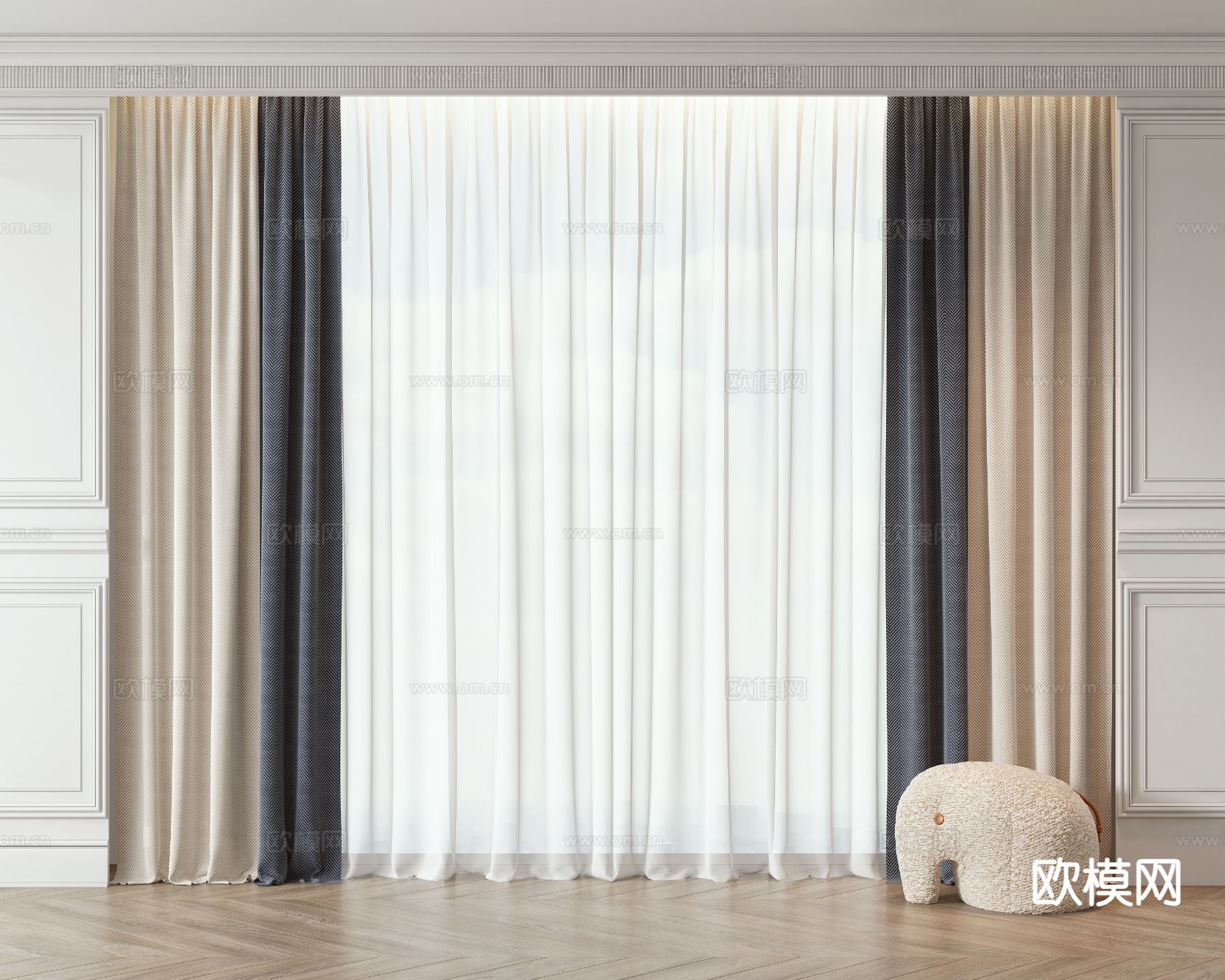 素色窗帘 窗纱3d模型下载