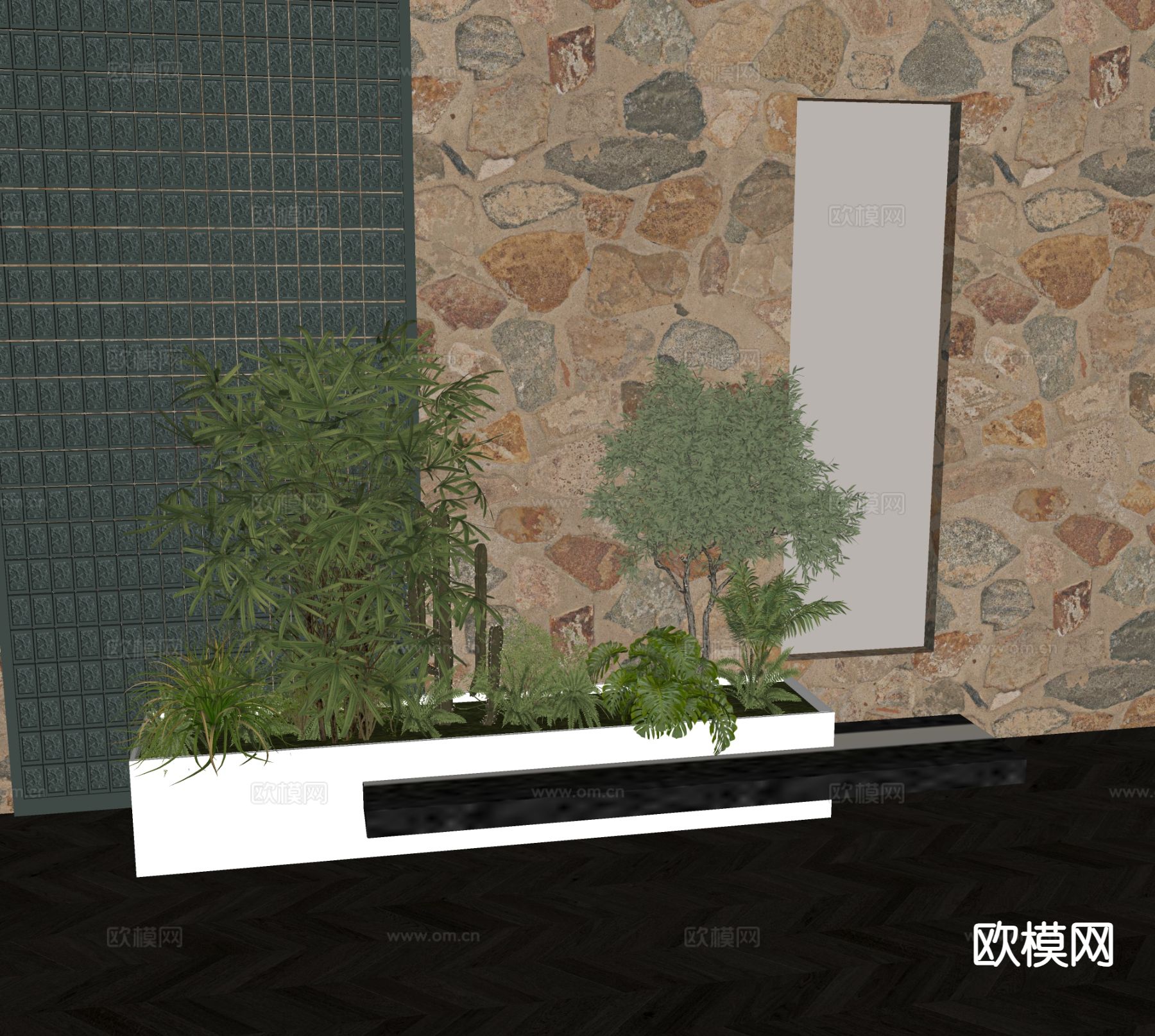现代植物堆 花坛su模型下载（渲染图1）