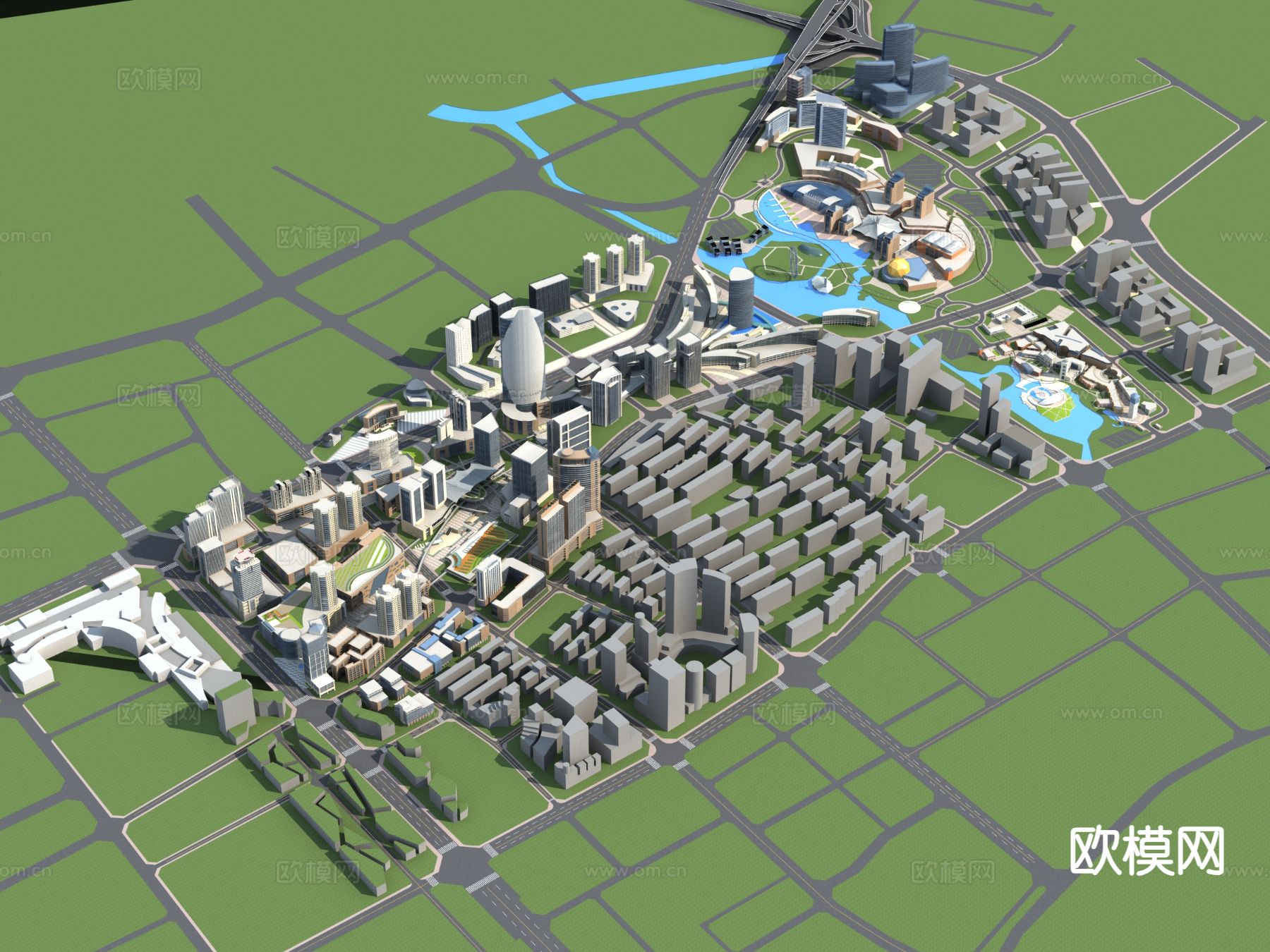 现代城市鸟瞰规划3d模型