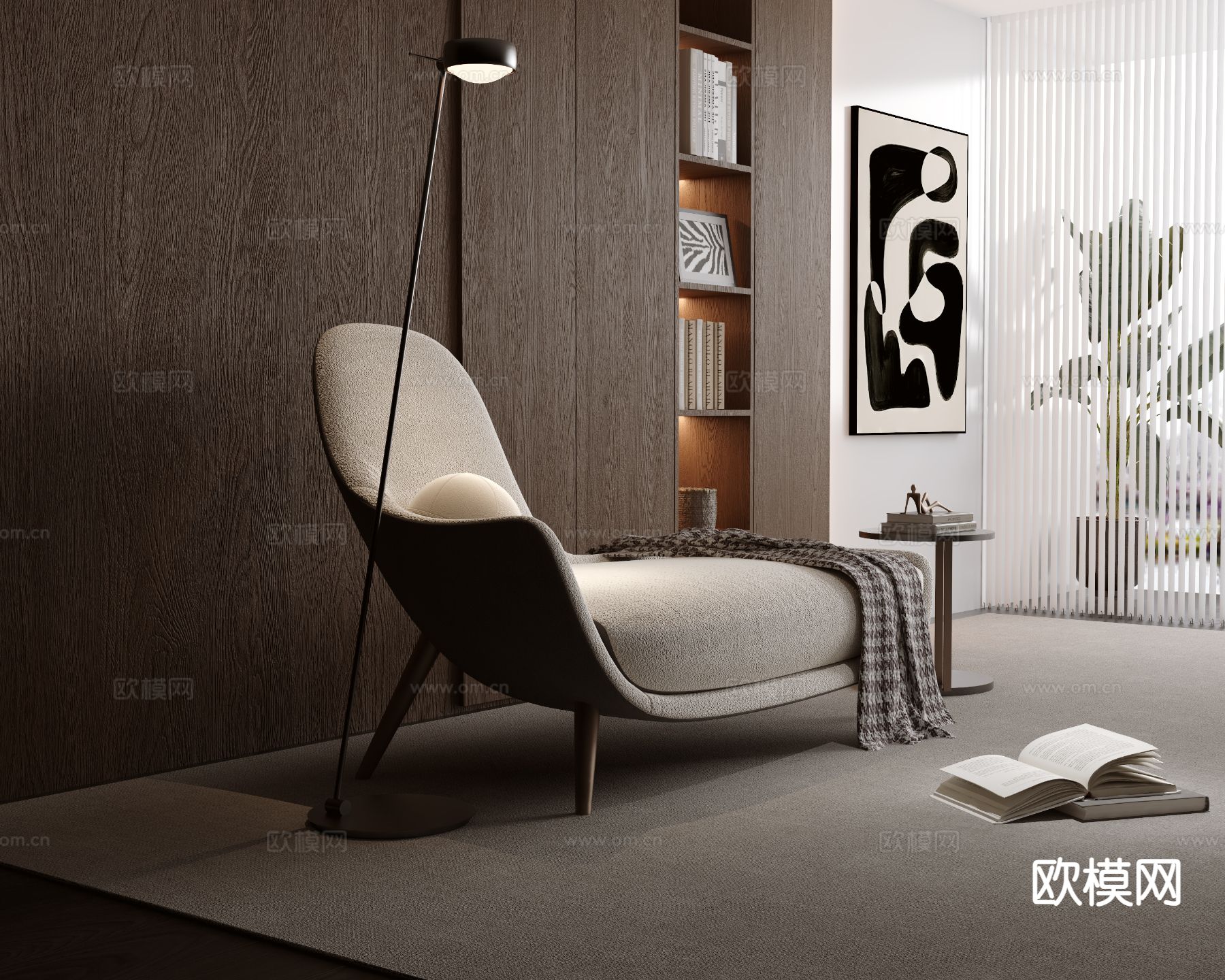 现代贵妃椅su模型下载（渲染图2）