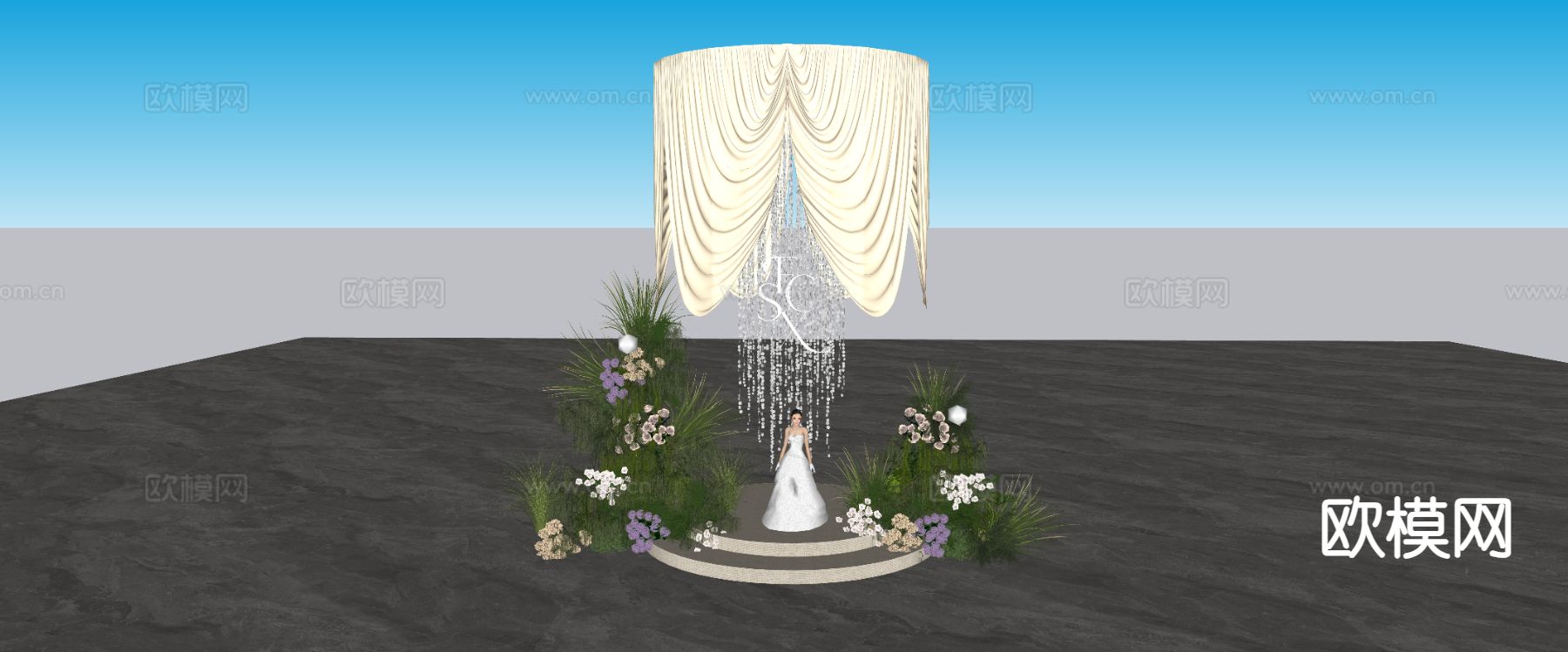 高级简约布幔 小众自然系婚礼su模型下载（渲染图1）