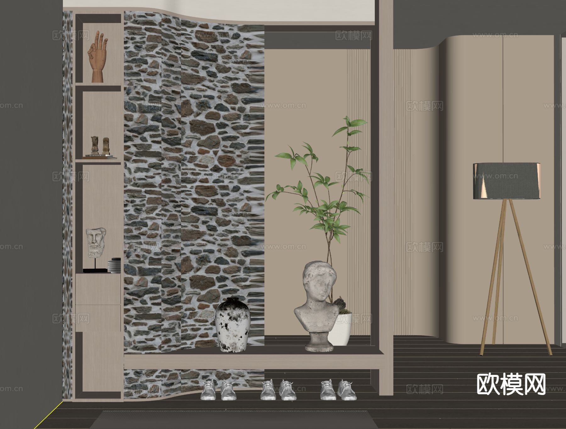 侘寂入门 玄关鞋柜su模型下载（渲染图1）